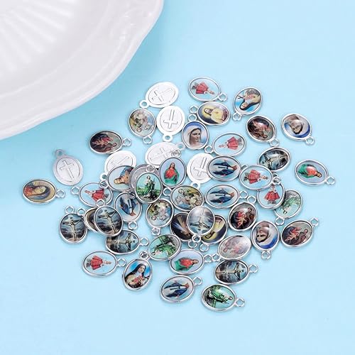 Miniatura 5 de Cuentas de plata antigua y dorada Virgen María Jesús desgaste religioso medallón de San Benito cuentas espaciadoras sueltas de rosario para