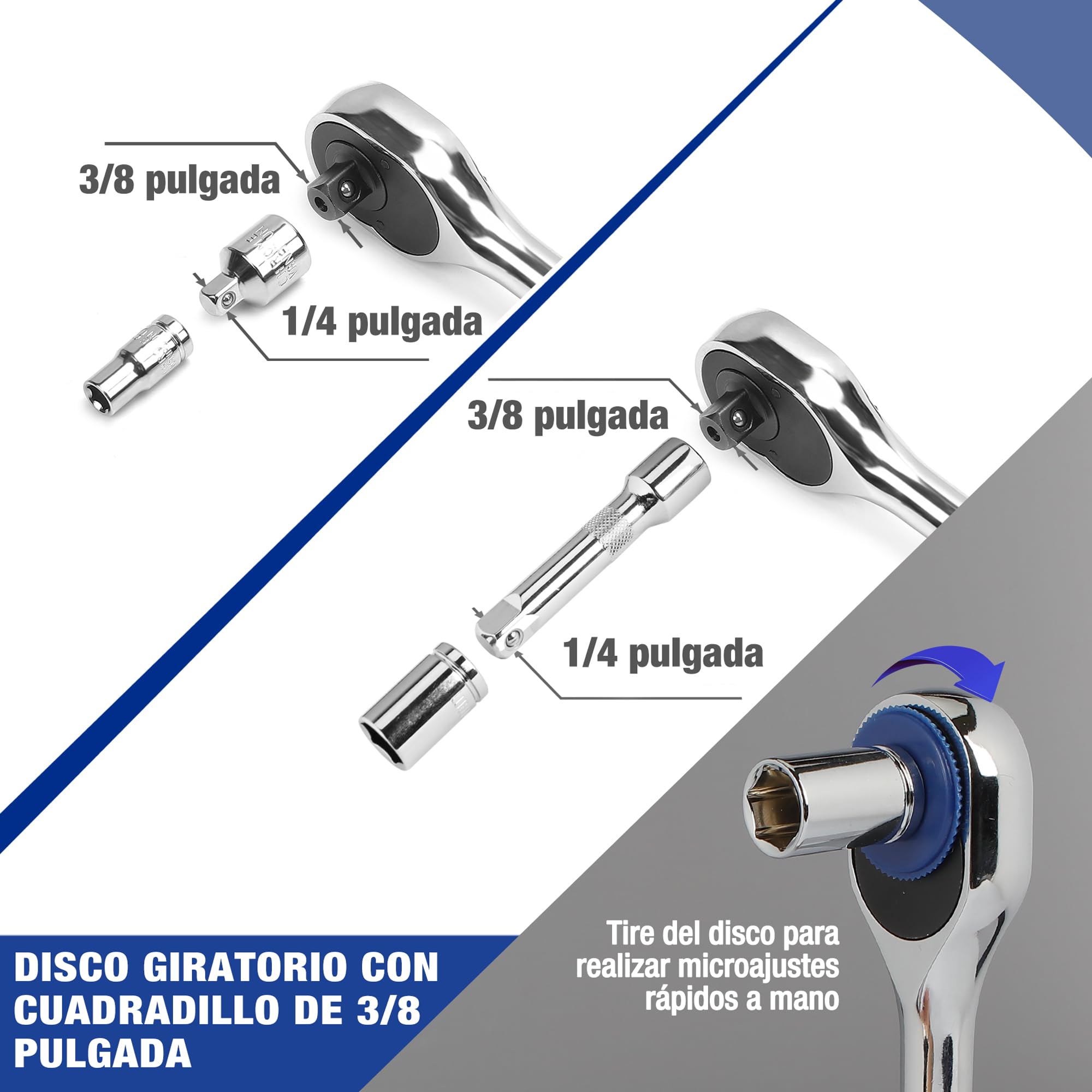 WORKPRO - Juego de llaves de vaso, Cr-V, 9,5 mm (1/4'') y 6,35 mm (3/8'') y tinquete de liberación rápida (39 piezas)