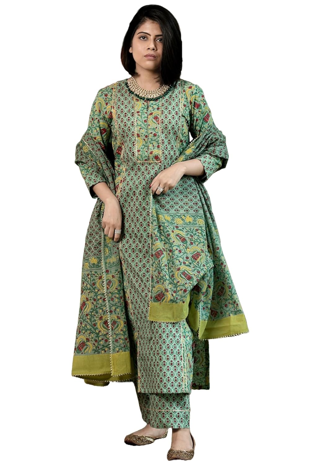 GoSriKi Women’s Rayon Viscose Printed Straight Kurta with Pant & Dupatta