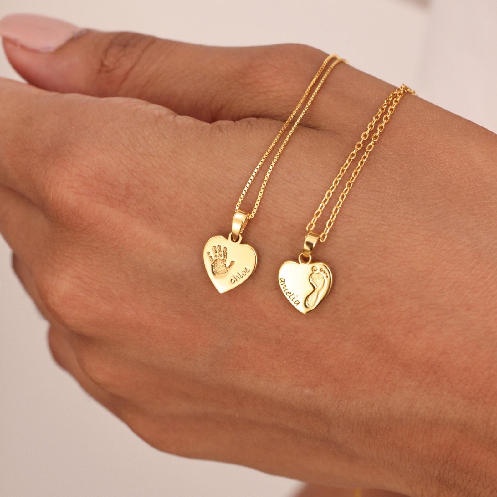 bebé huella del pie Collar plata de ley 925 real huella de la mano corazón colgante colgante bebés fiesta prenatal hechos a mano