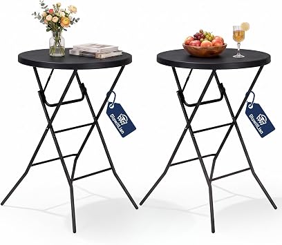 32" Round Folding Table Portable Bar Height Round Foldable Table High Top Folding Cocktail Tables with Covers