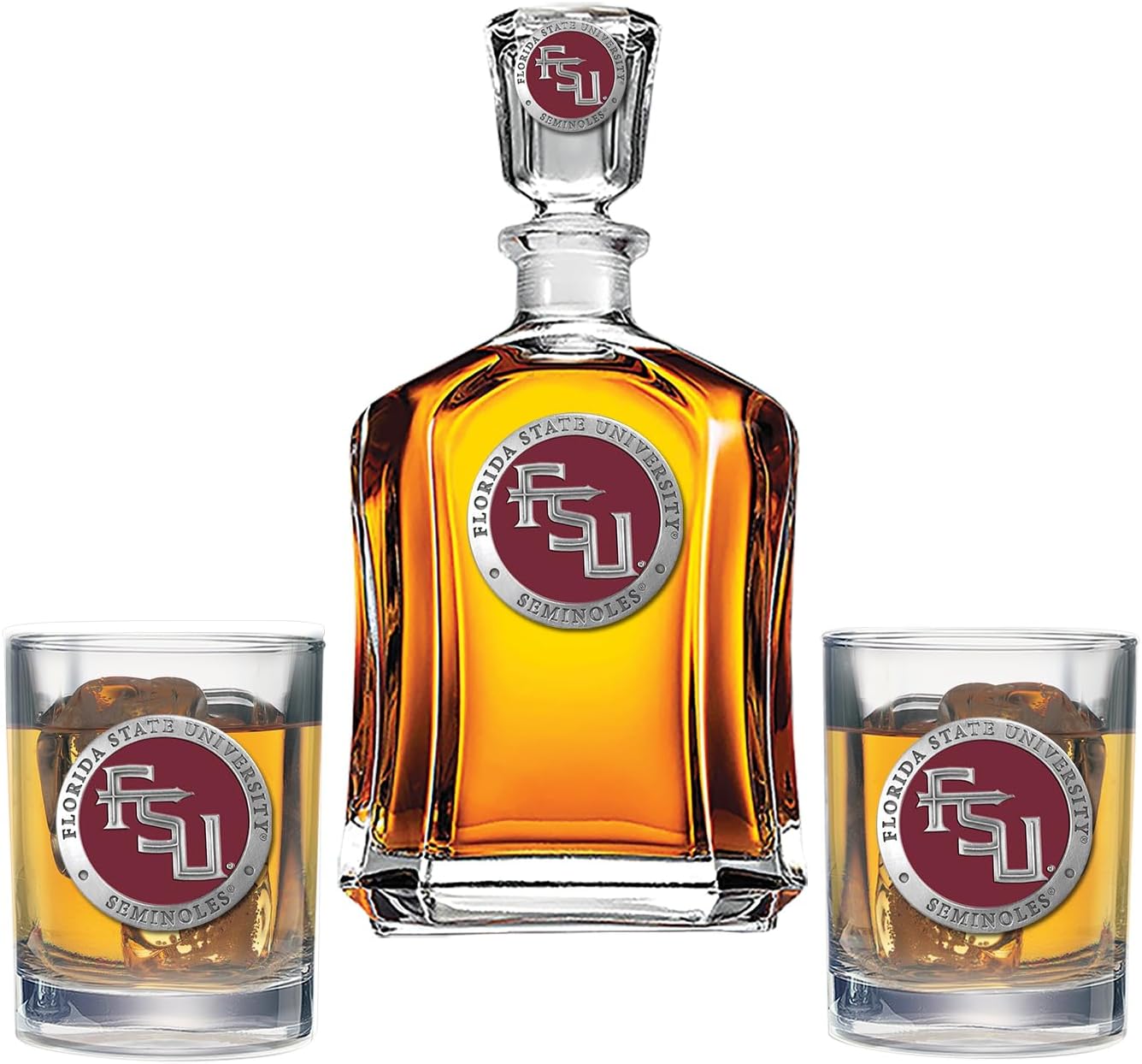 Heritage Pewter Notre Dame Capitol Decanter with 2 Glasses Combination Set | 24 OZ Pourer with 2 Double Old-Fashioned Glasses | Expertly Crafted Pewter Glass