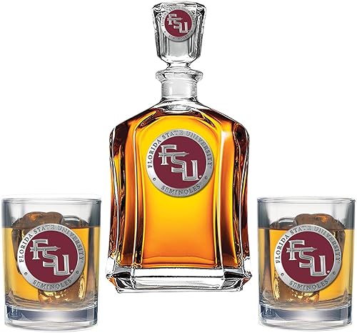 Heritage Pewter Juego de decantador del estado de Florida con 2 vasos combinados  Vertedor de 24 onzas con 2 vasos dobles antiguos  Vidrio de peltre