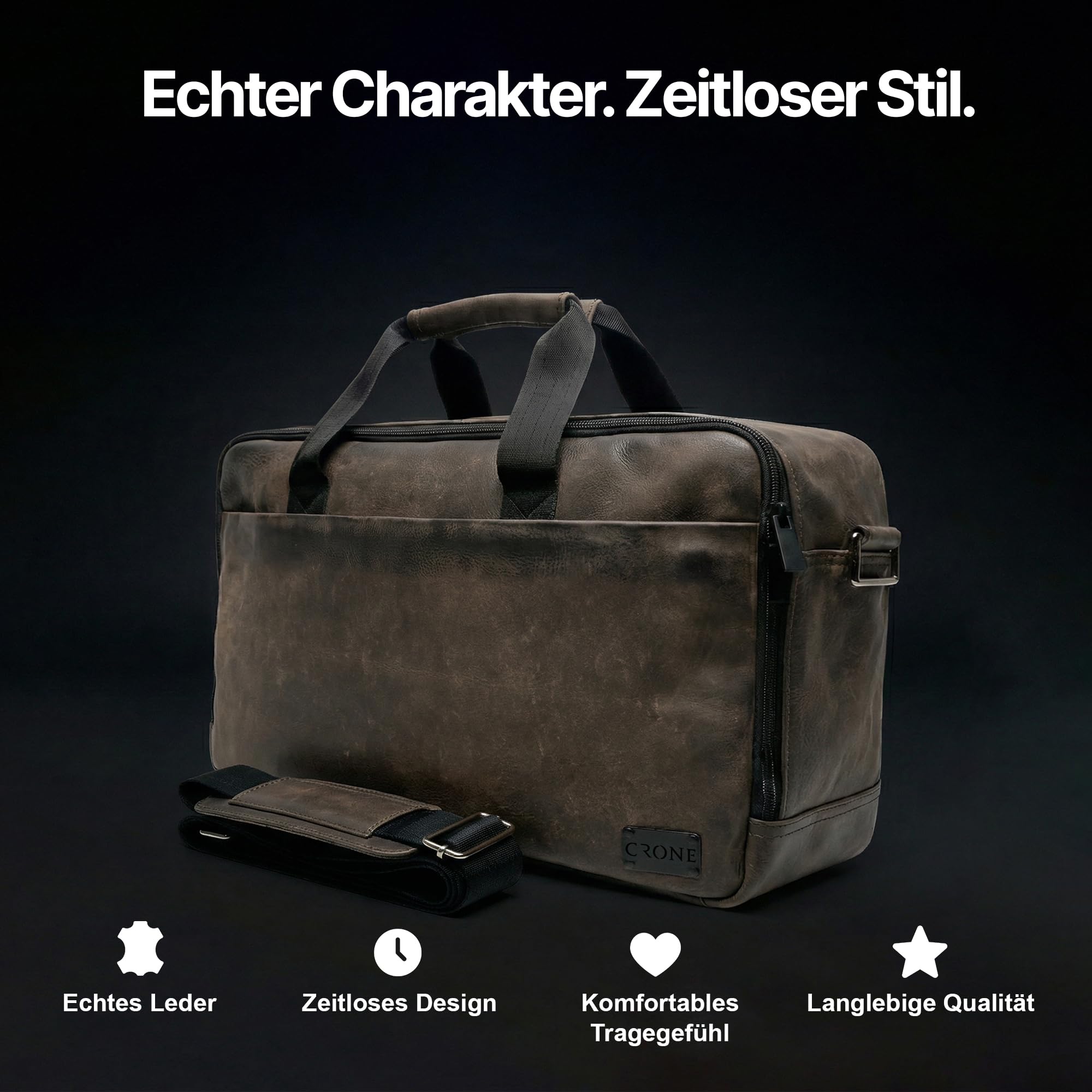 Crone Berlin Weekender Herren Reisetasche aus Echtleder, Umhängetaschen für Business & Wochenendtrip, Sporttasche, Handgepäck