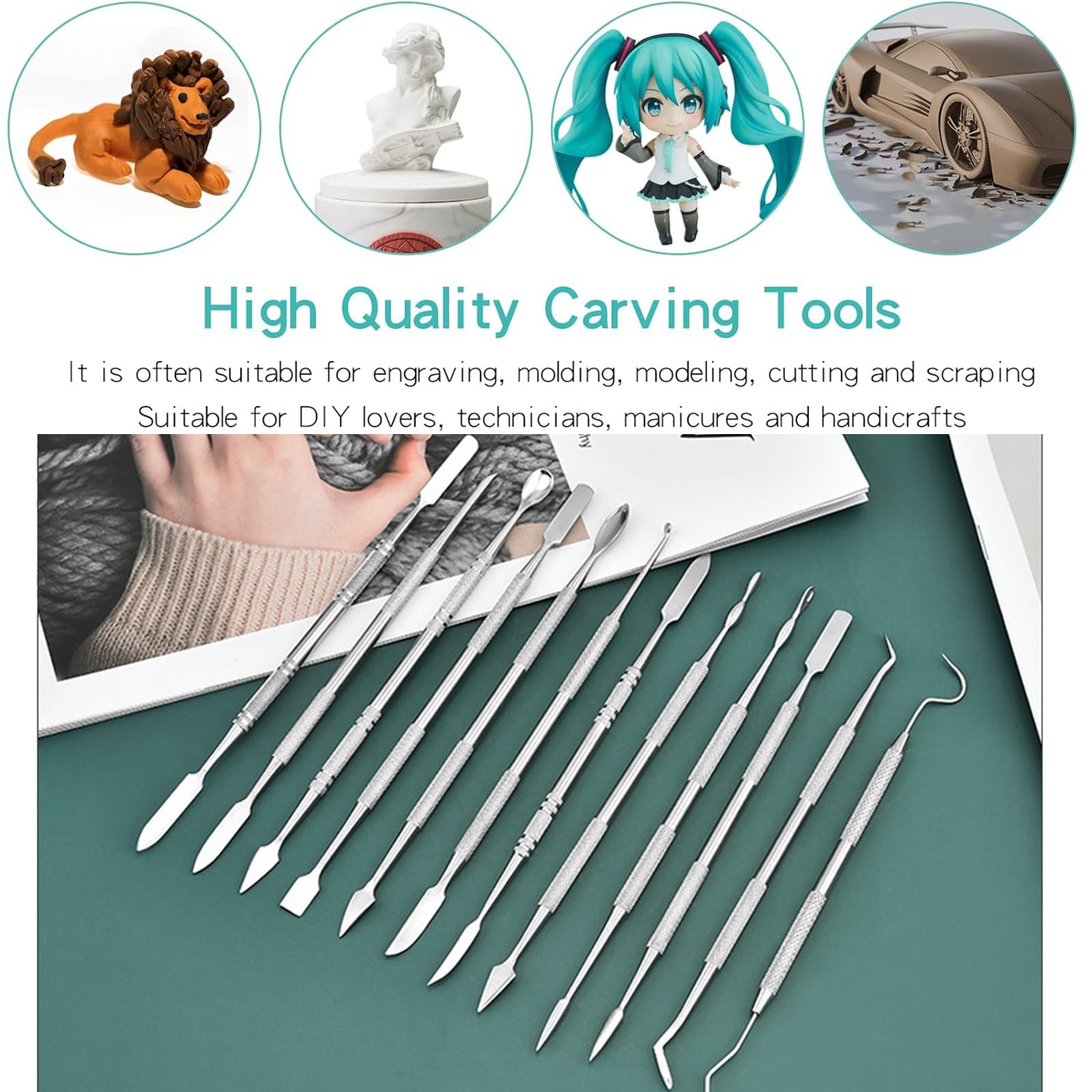 12 pezzi di strumenti per intagliare cera. Doppia estremità in acciaio inox per scolpire argilla, intaglio, kit per manicure, strumenti per fai da te per scolpire, dettagli, intaglio in ceramica