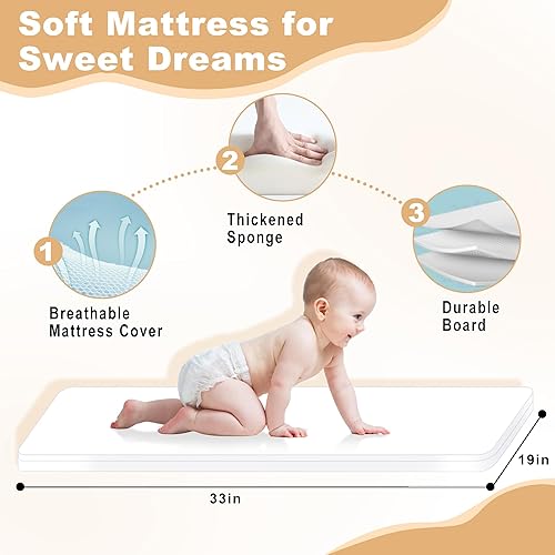 Miniatura 6 de Cuna de bebé, moisés 3 en 1 para bebé con juguetes colgantes, moisés plegables portátiles, cuna de noche de malla de 4 lados con ruedas y cesta de