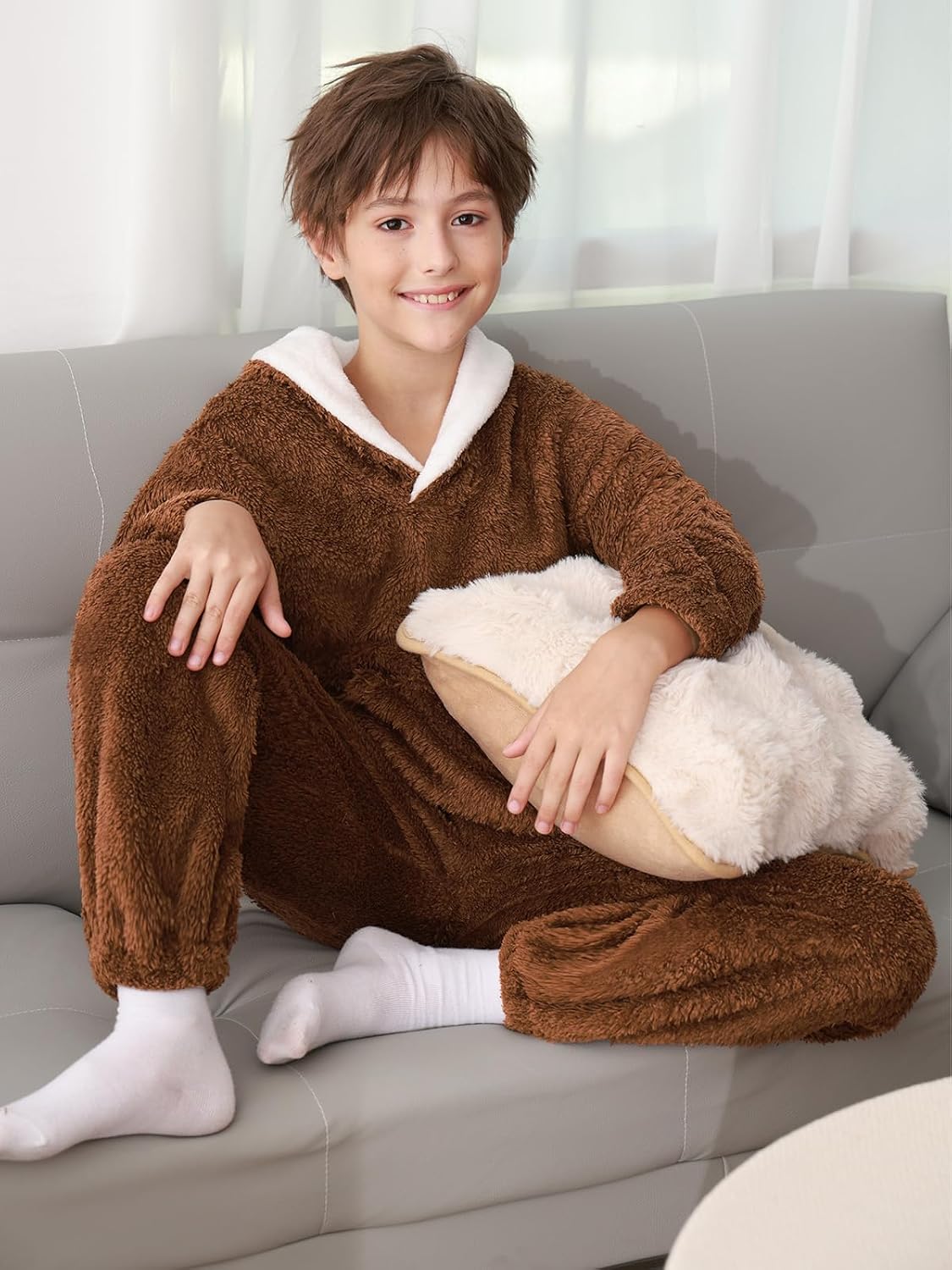 Girls Fuzzy Pants Set Fleece Outfits Winter Flannel Lapel Pullover Sweatshirt 2 Piece Sets for Kids 6-14 Years