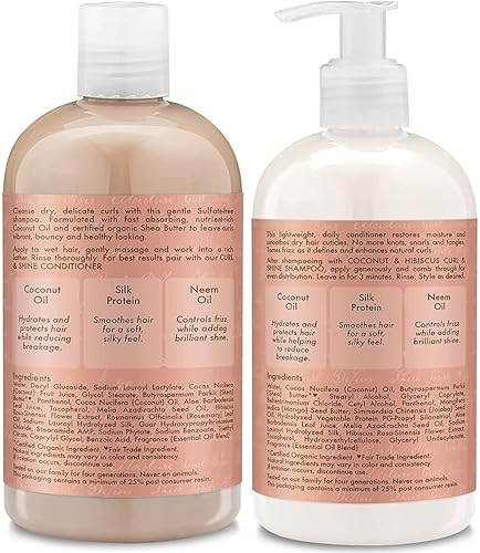 Miniatura 3 de Champú y acondicionador Shea Moisture de coco e hibiscos para rizos y brillo con proteína de seda y aceite de Neem botellas de 13 onzas