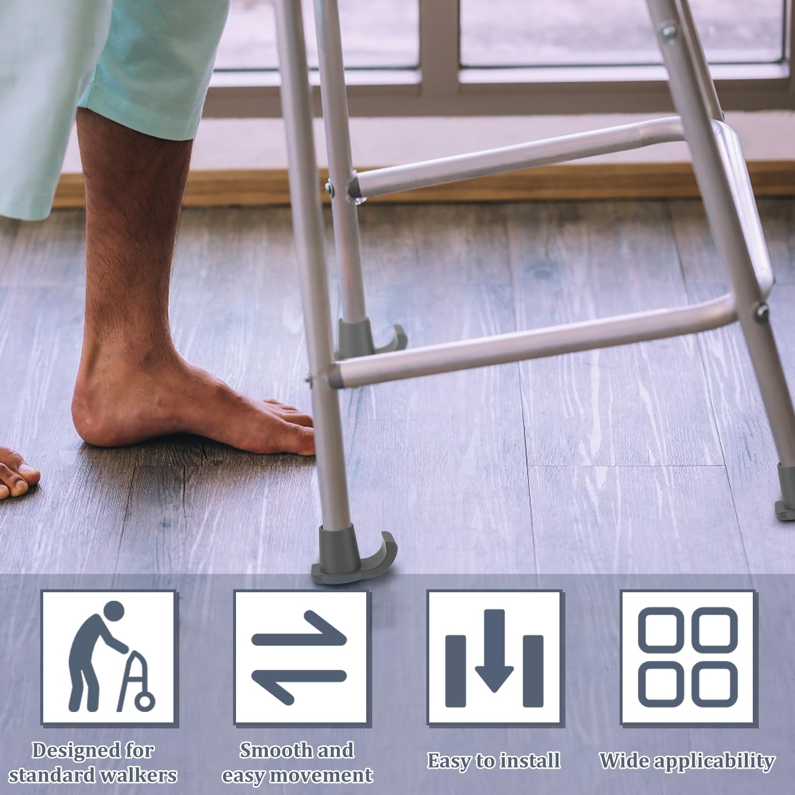 WhSunVo 4Pcs Walker Skis Glides Rubber Walker Caps Glide Practical Walker Foot Glides Easy to Install Glide Walker Feet Caps Walker Assist Accessories for Folding Walkers Seniors