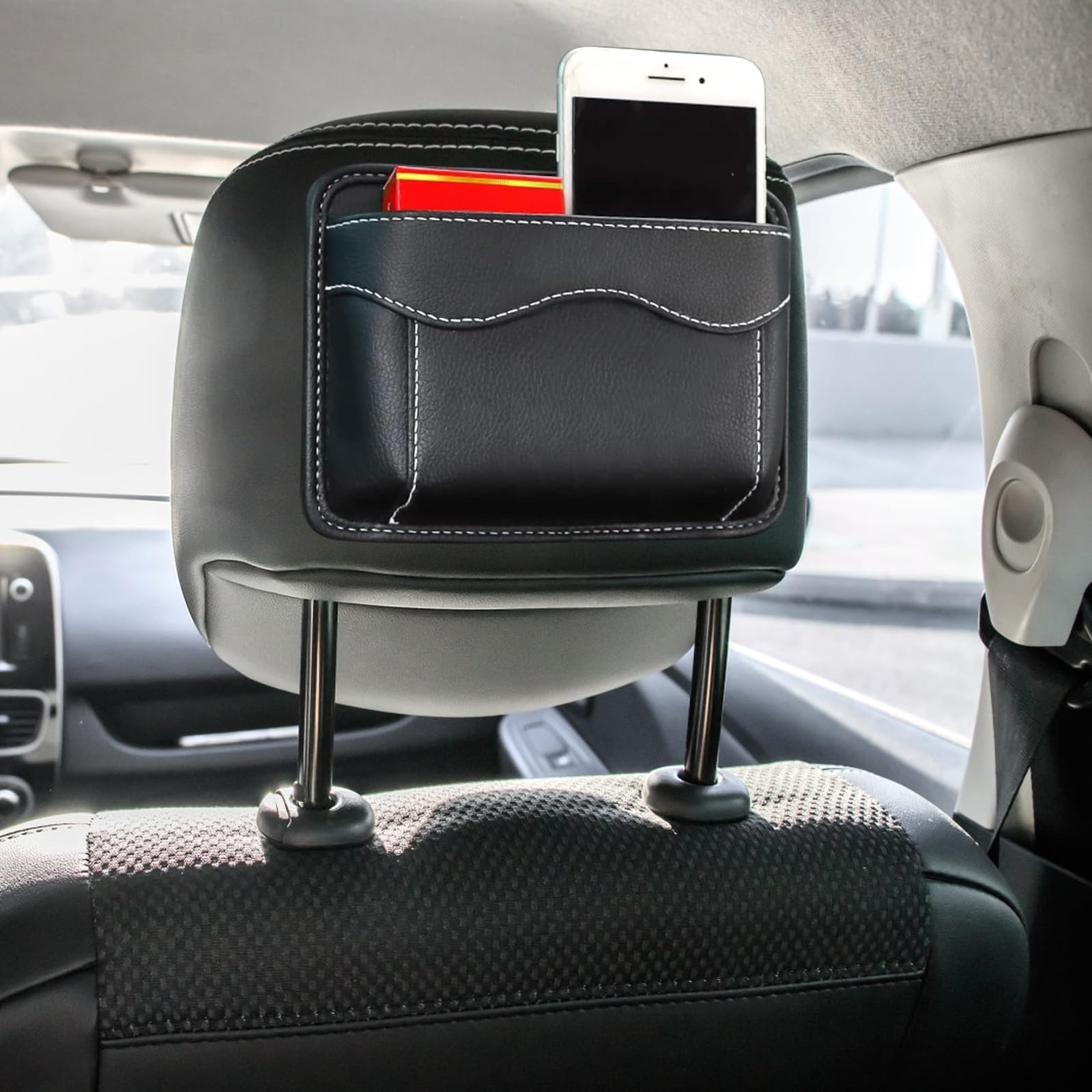 YUMENG Organizer Laterale Auto - Vassoio Portaoggetti Console Centrale In Pelle PU, Tasca Per Telefono E Occhiali Con Porta Di Ricarica