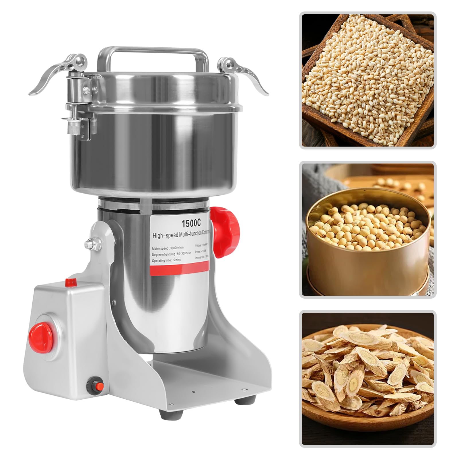 1500g/3.31lbs Electric Grain Mill Grinder, 430 Stainless Steel 4100W High-Speed Electric Spice Grinder Commercial Coffee Grinder for Grains Spices Herbs Pepper Coffee