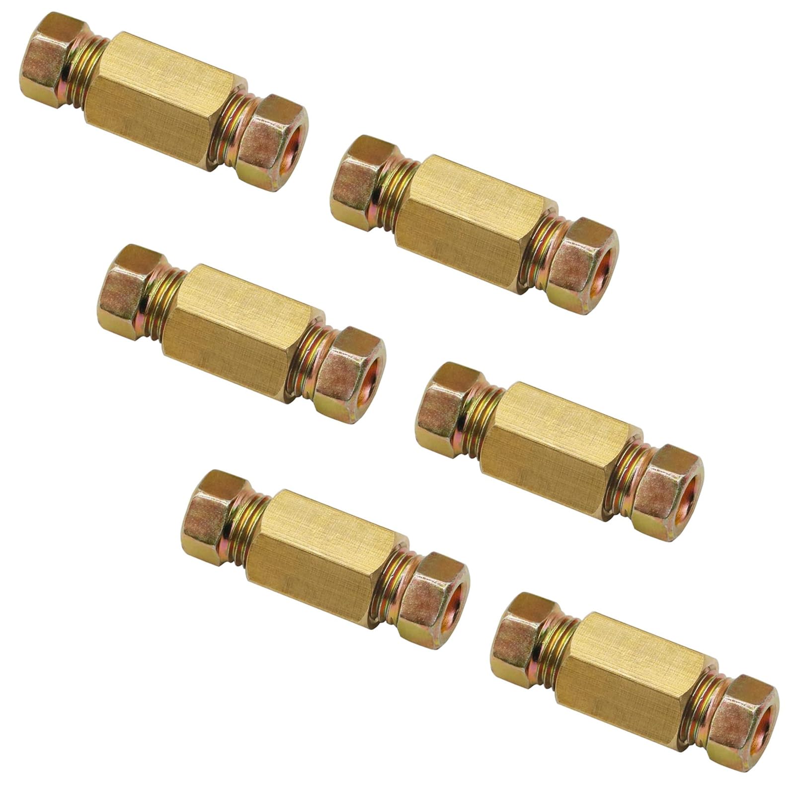 Koutianwu Gold 3/16" Brake Pipe Fittings Set, 6 Unions And 12 Nuts For 4.75Mm Sae Flaring Brake Line Kit