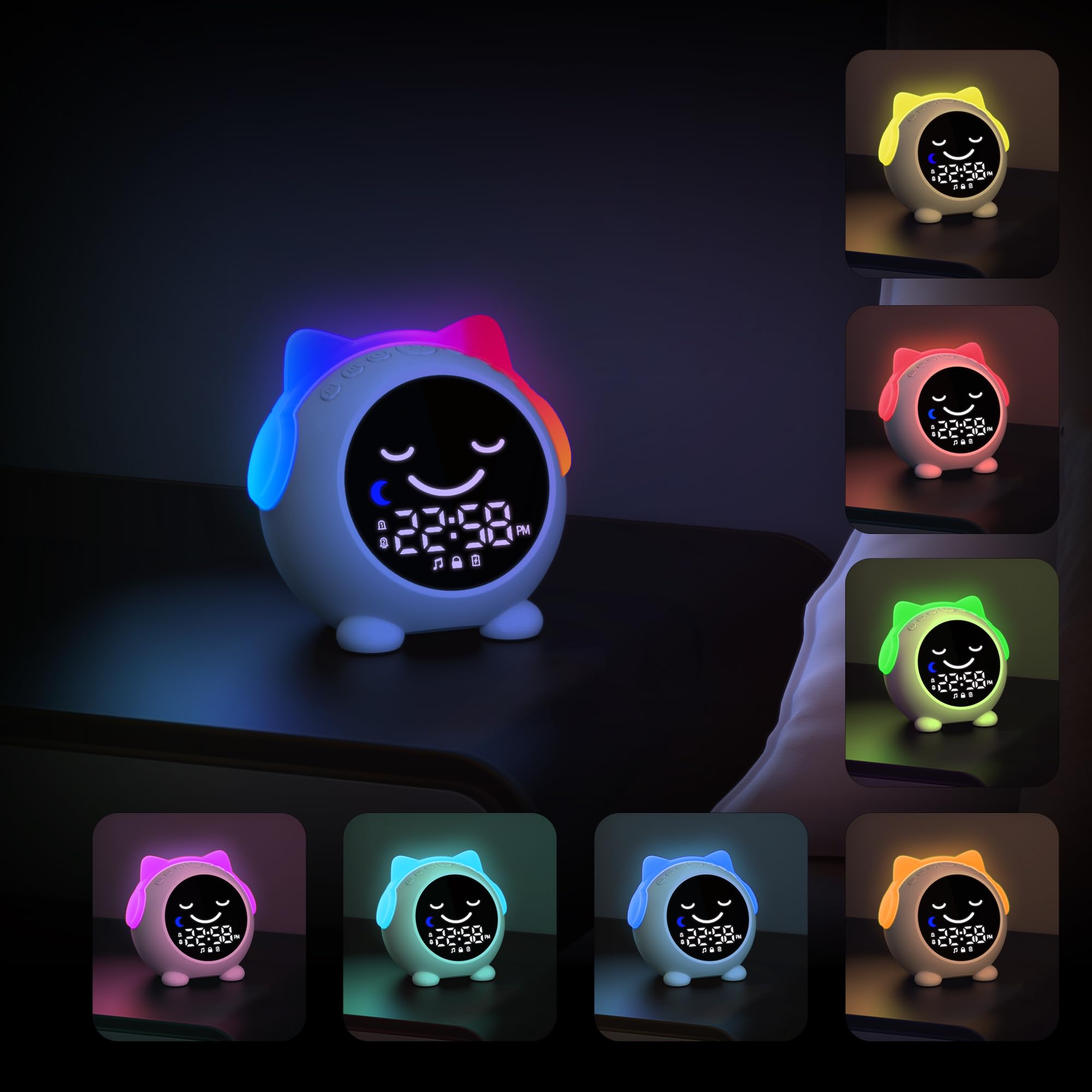 MRSCOZ Sveglia Educativa per Bambini con Luci Notturne & Timer Pisolino,Dormire Sereni, Svegliarsi Felici,Sveglia Bambini con Luci Notturne Regolabili e Training del Sonno
