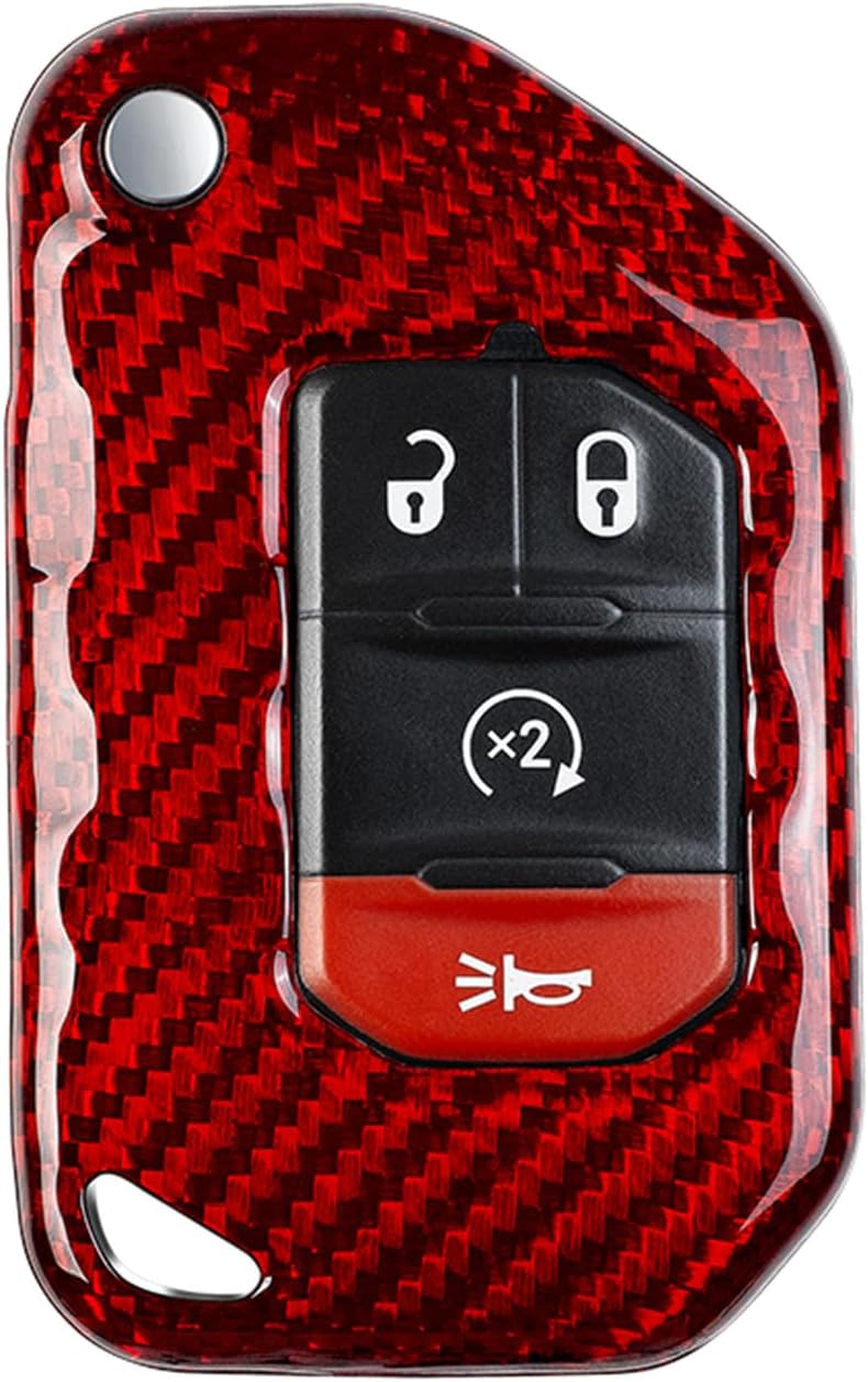 Forged Carbon Fiber Key Fob Cover for Jeep Gladiator JT Sahara JLU Wrangler JL JLU Rubicon 2018-2024 Flip Car Remote Key Fob Case for Men Women - Black