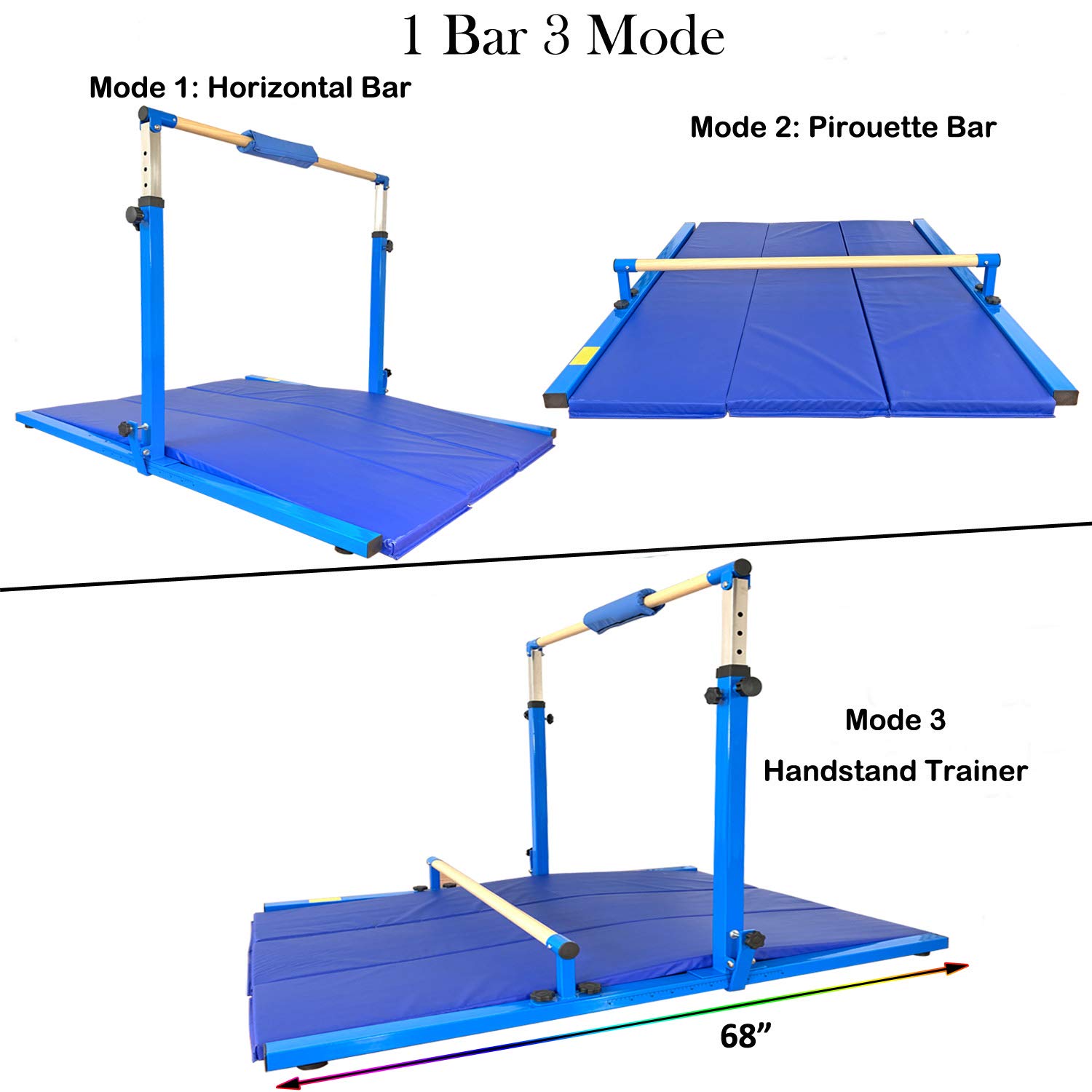 MARFULA Adjustable Gymnastics Bar Kip Bar with Fiberglass Rail & 304 Stainless Steel Arms for