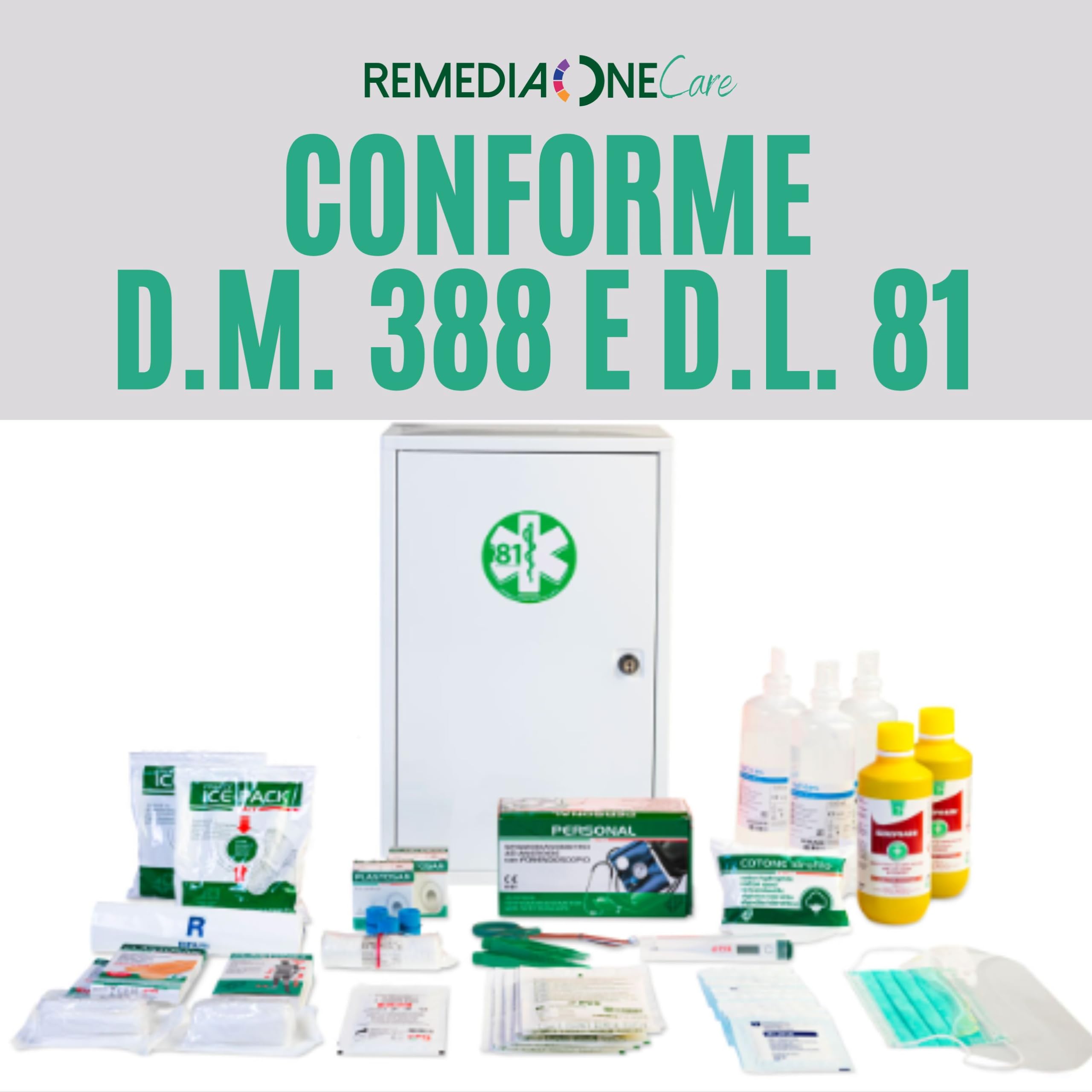 REMEDIA ONE - Cassetta Pronto Soccorso Aziende piu 3 Dipendenti - Kit Pronto Soccorso - Conforme D.M.388 e D.L.81 - Armadietto Completo