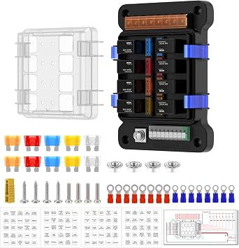 8-Way Relay Box, 12V Fuses Relay Panel, Waterproof 8-Gang 4-Pin Fuse Holder and 8 ATC/ATO Fusible Holder, Applicable Load Voltage DC1232V for Automotive Car Marine Boat