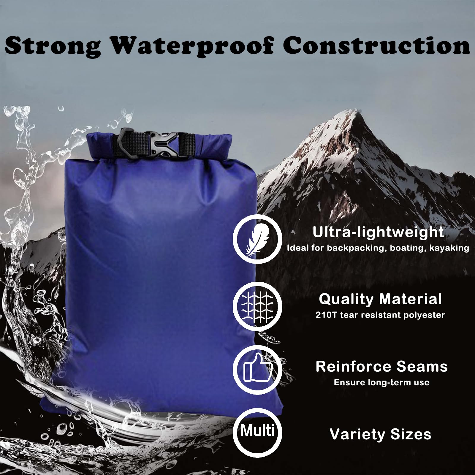 Sac Étanche Léger,5PCS Sac à Sec Imperméables,8L/5L/4L/3L/2L Sac Impermeable Etanche,Sacs de Rangement Plein Air Dry Bag,pour Kayak, Rafting, Navigation de Plaisance, Randonnée, Camping (Coloré)