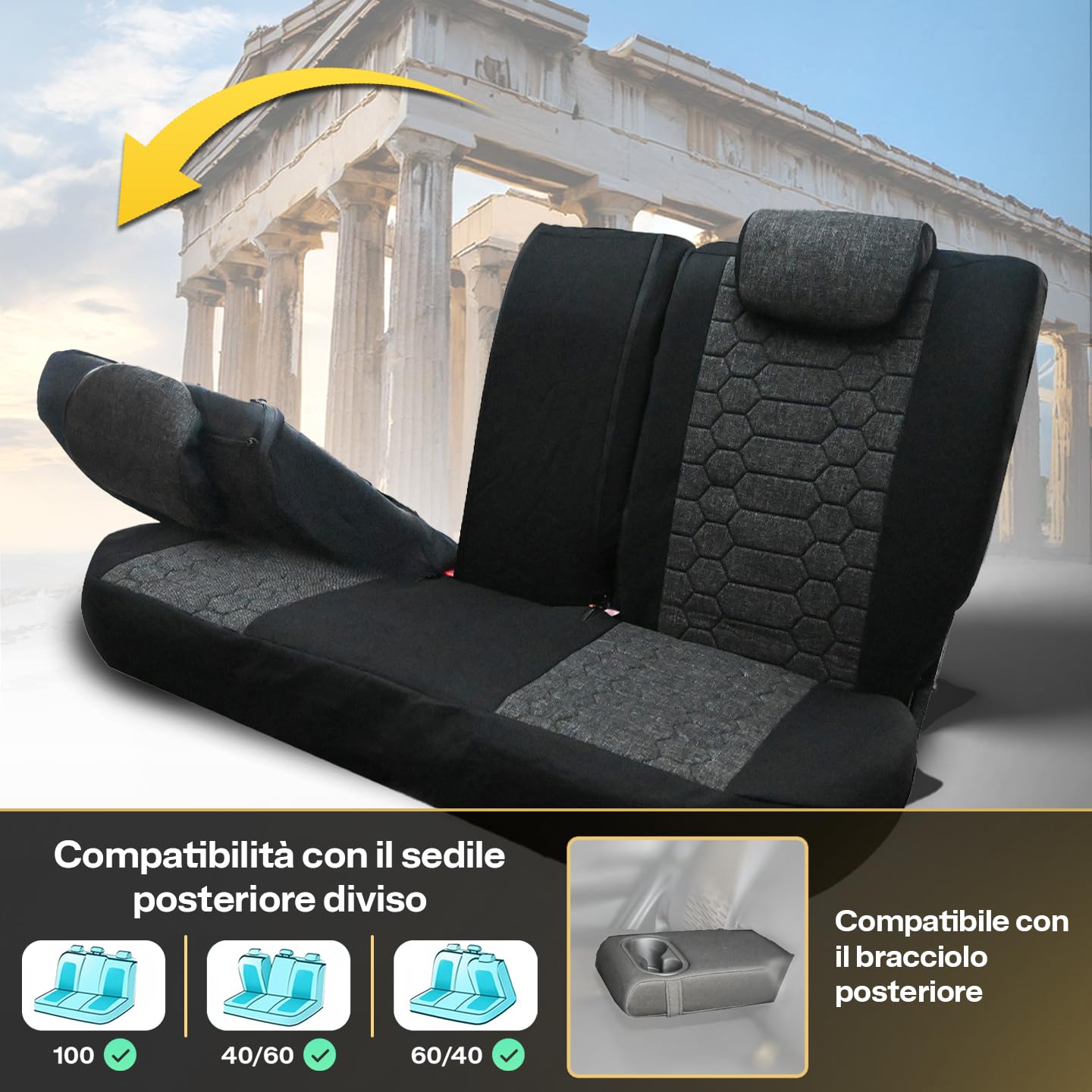 LUCARO Coprisedile Auto per Universale Olimp, Grigio-Nero | Coprisedili e protezioni, accessorio ideale per l'auto - protegge i sedili originali della tua auto