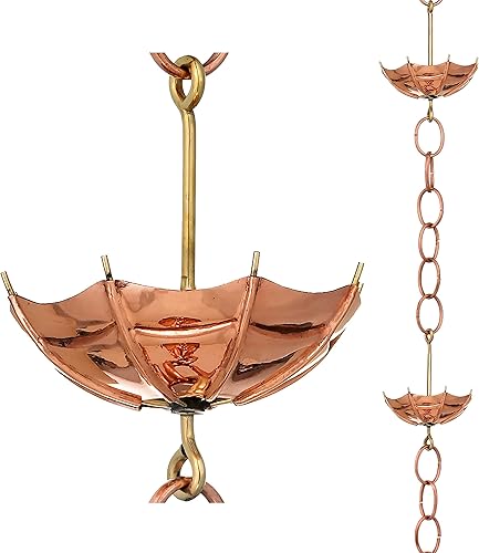 Good Directions 486P-8 Cadena de lluvia para paraguas, 8-12 pies de largo, extragrande, 100% cobre puro