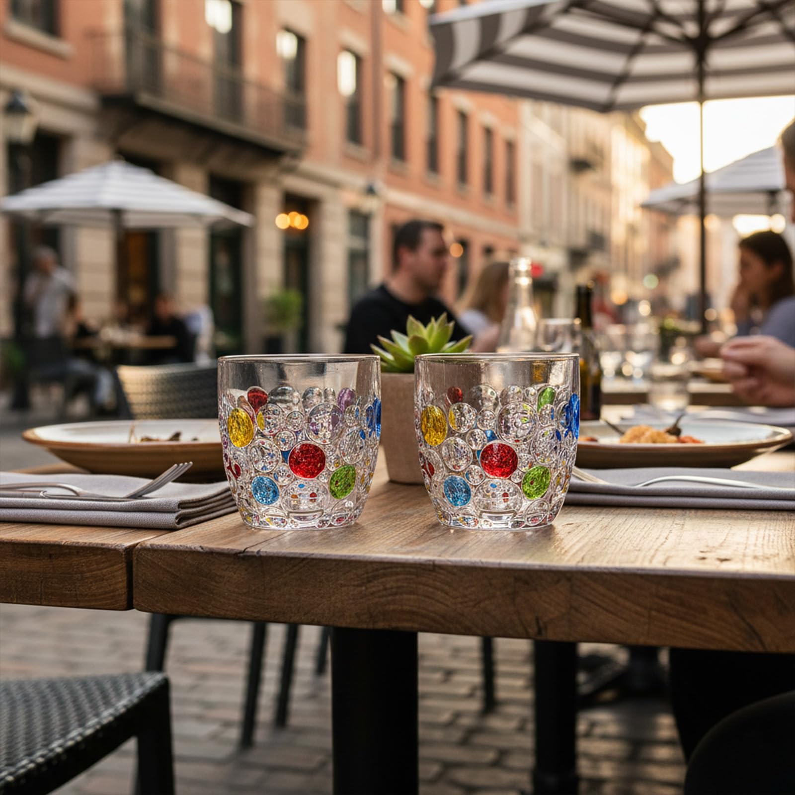 Set mit 6 handgefertigten farbigen Perlen-Gläsern, 325 ml, moderne Hobnail-Trinkgläser, für Wasser, Bier, Saft, Cocktail, Whiskey, Geschenk