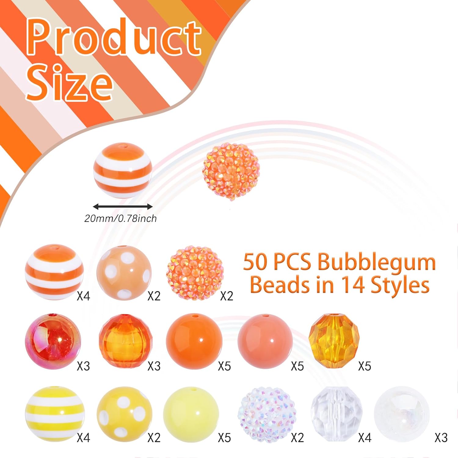 50 Pcs 20mm Chunky Bubblegum Beads, Beads for Pens Focal Beads Bracelet Beads Beadable Pens Beads Beads for DIY Pen Bracelets Necklaces Earings Keychains Jewelry Making, Golden Autumn - Image 2