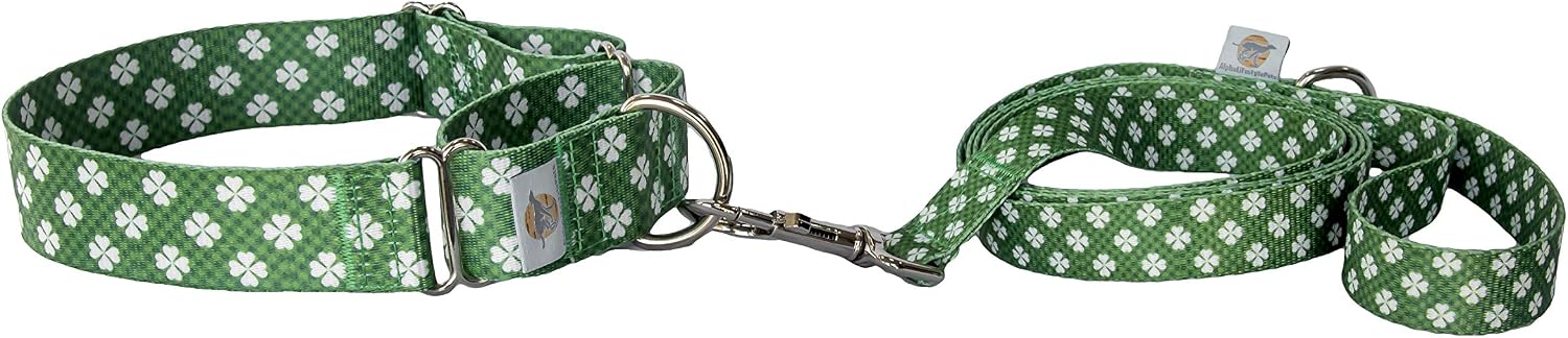 Alpha Lifestyle Pets Martingale Dog Collar Cactus with Six Foot Leash (Medium, Green Plaid)
