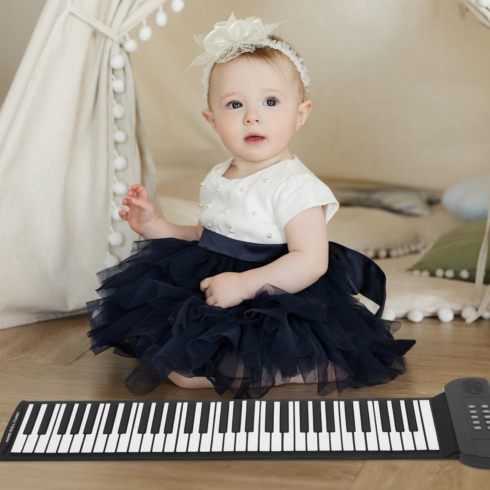 HEALLILY Pianoforte Portatile 61 Tasti in Silicone Nero Accompagnamento Accordatura Singola e Multipla, Batteria 1000mah, Pedale Sustain e Ingresso Audio Mp3 e Presentazioni