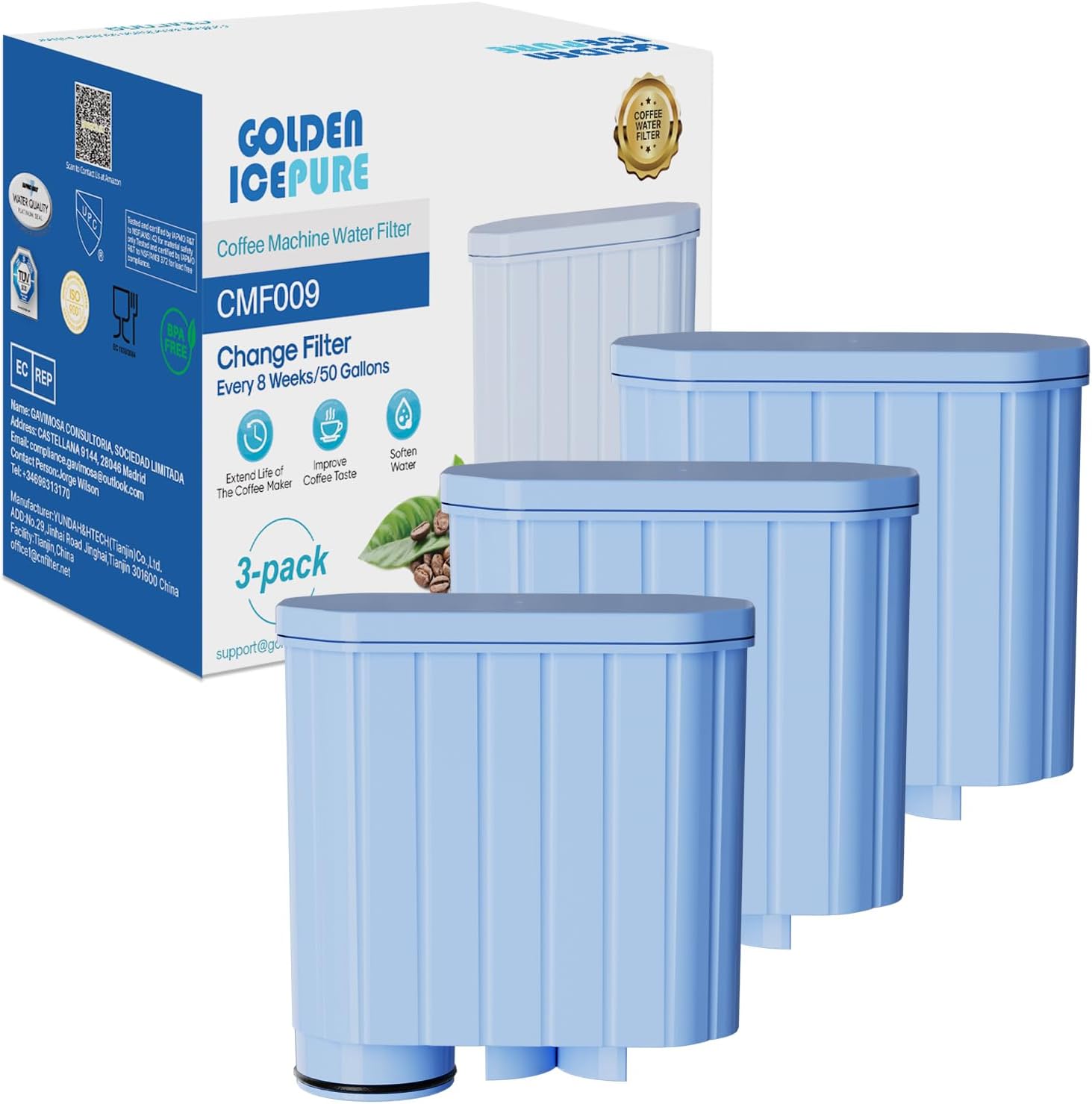 Coffee Machines Water Filter Compatible with Philips Aqua Clean Filter and Saeco Aqua Clean Water Filter, CA6903/10 CA6903/22 CA6903, 3 Pieces