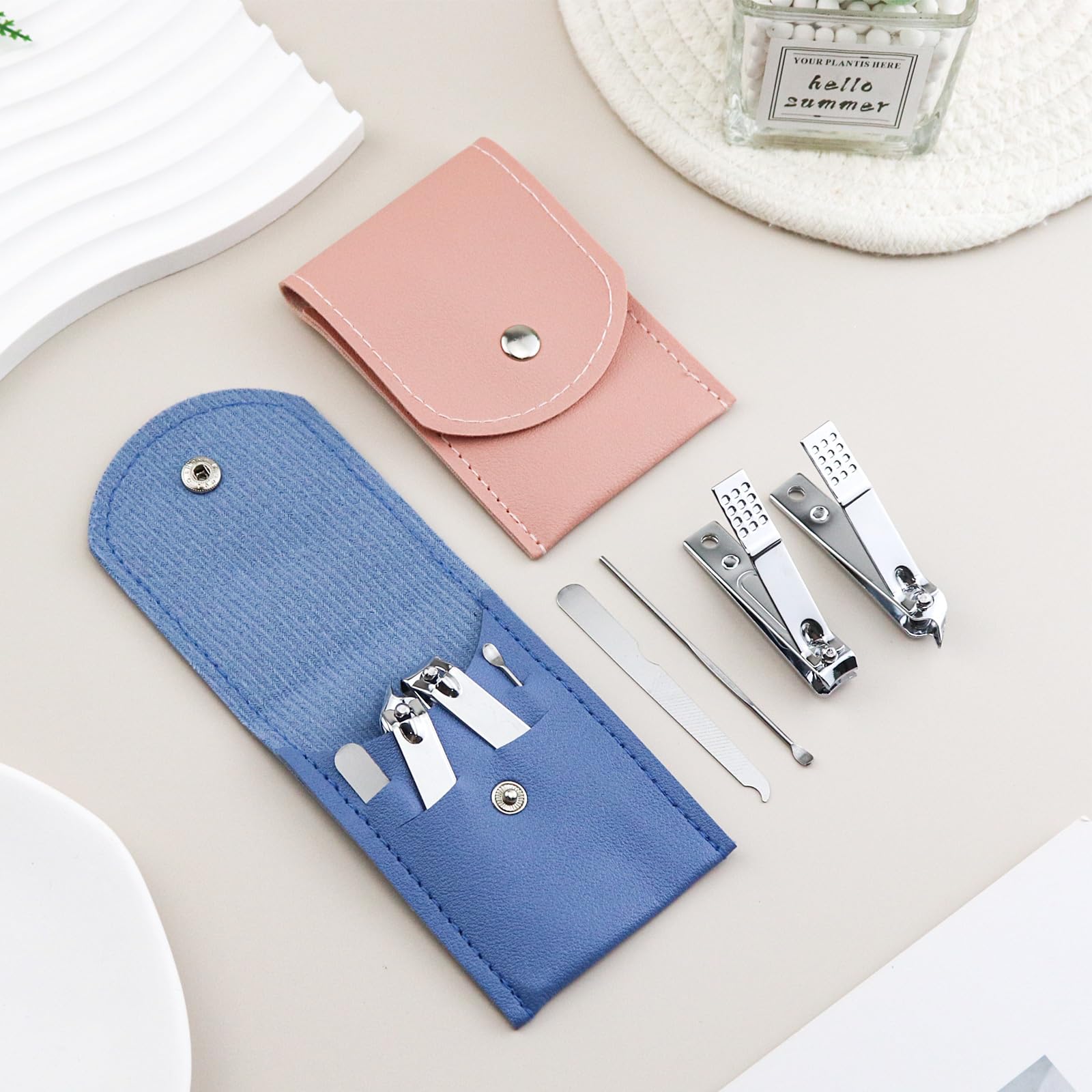 Juego de 10 cortaúñas de dedo a granel, kit de manicura de viaje 4 en 1 de acero inoxidable para adultos con estuche envuelto individualmente, cortaúñas a granel para personas sin hogar,