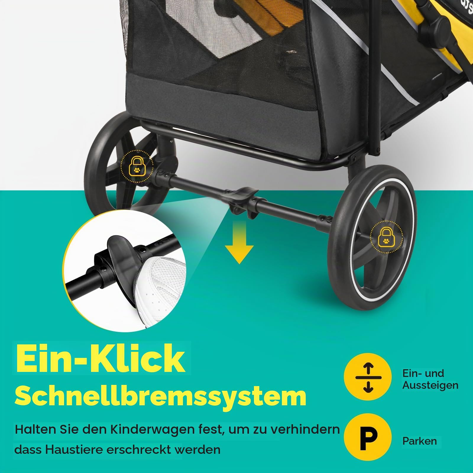 Petbobi Hundekinderwagen für mittelgroße und große Hunde, leicht zusammenklappbar, Doppel-Einstieg, Fußbremse, All-Terrain mit Luftnetz, ideal für ältere Haustiere bis 36 kg, Schwarz