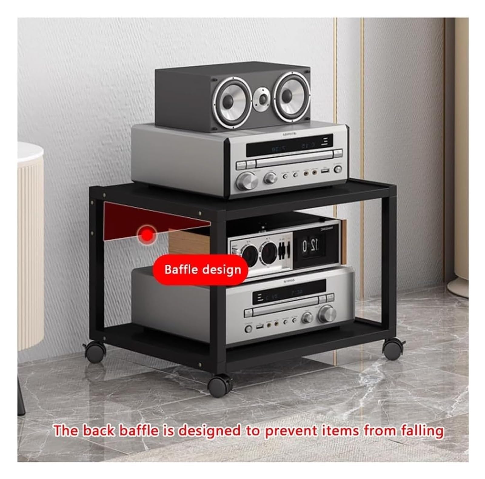 Supporto multimediale video Mensola AV HiFi regolabile a 7 livelli con ruote universali, rack audio mobile for soggiorno, camera da letto, studio(Teak color)