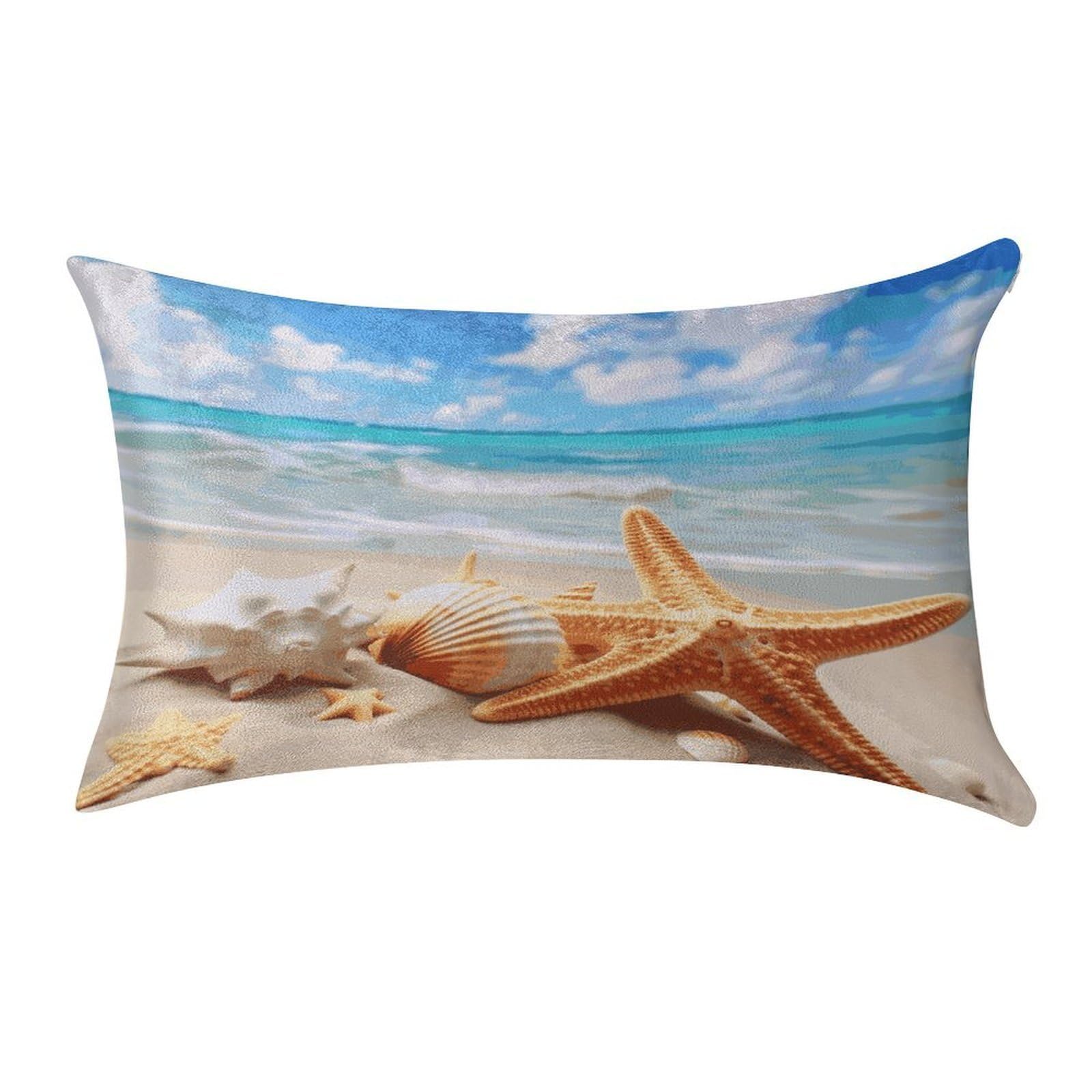 FekiLoot Starfish Seashell Ocean Beach Pillowcase Velvet Throw Pillow Cover Soft Lumbar Pillow Shells Rectangle Cushion Cases with Zipper Luxury Cozy Pillows Shams for All Seasons 12 X 20 in