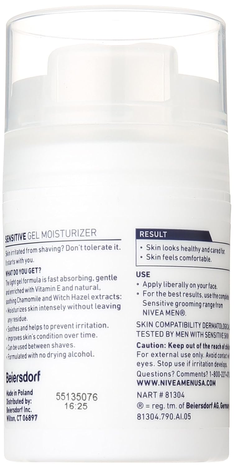 NIVEA MEN Sensitive Non-Greasy Face Gel Moisturizer, 1.7 oz Bottle