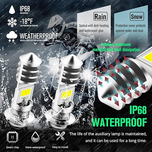 Miniatura 5 de Bombilla LED ACDC 9-48V P15D, 1800LM Super Brillante H6M ATV Bombillas LED para faros delanteros, 4 chips COB HiLo Beam Replemento para motocicleta,
