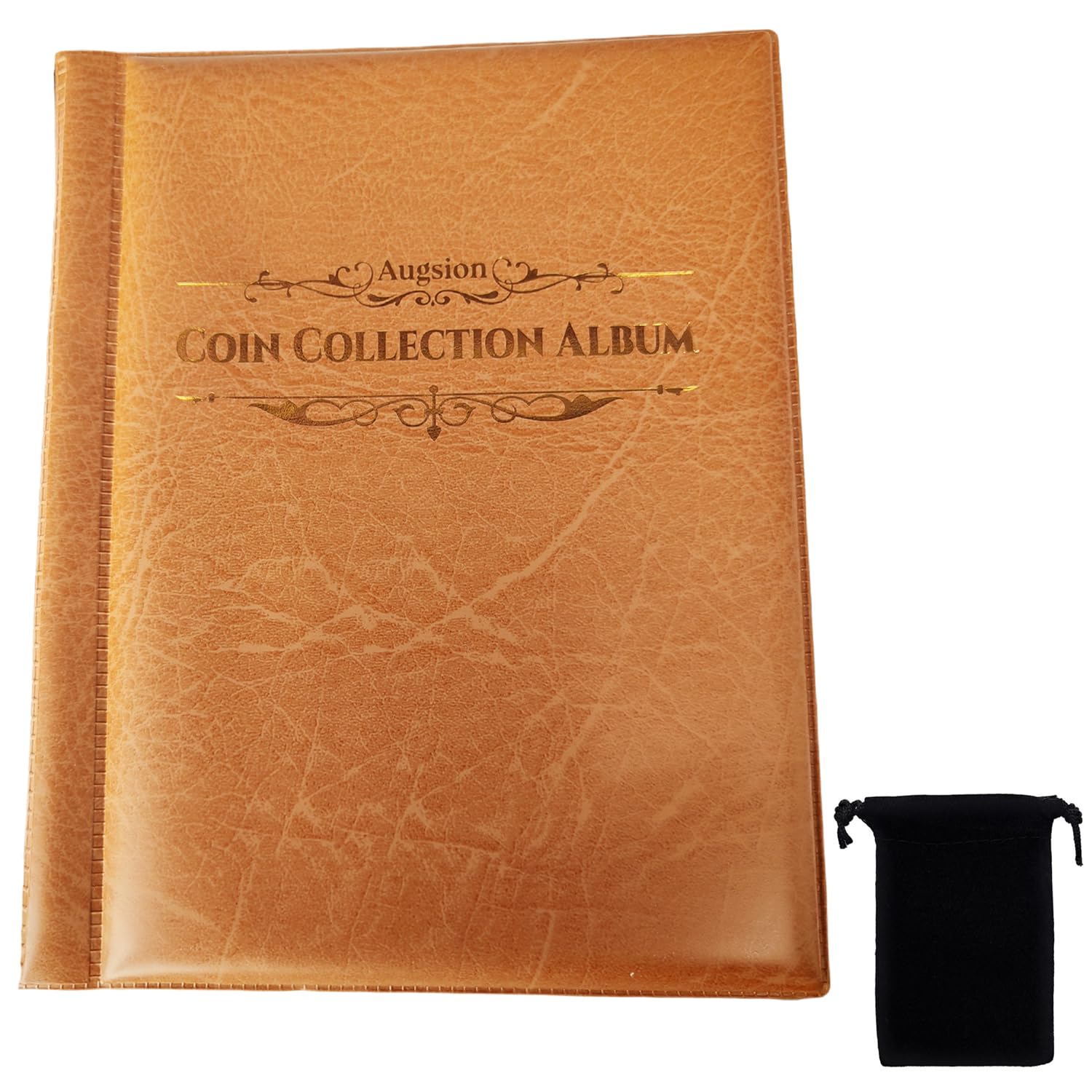 Augsion コインアルバム コイン 収集 コレクション アルバム 保存用ホルダー 古銭 貨幣 メダル 記念硬貨 250枚 収納ケース 巾着袋付き (ブラウン)