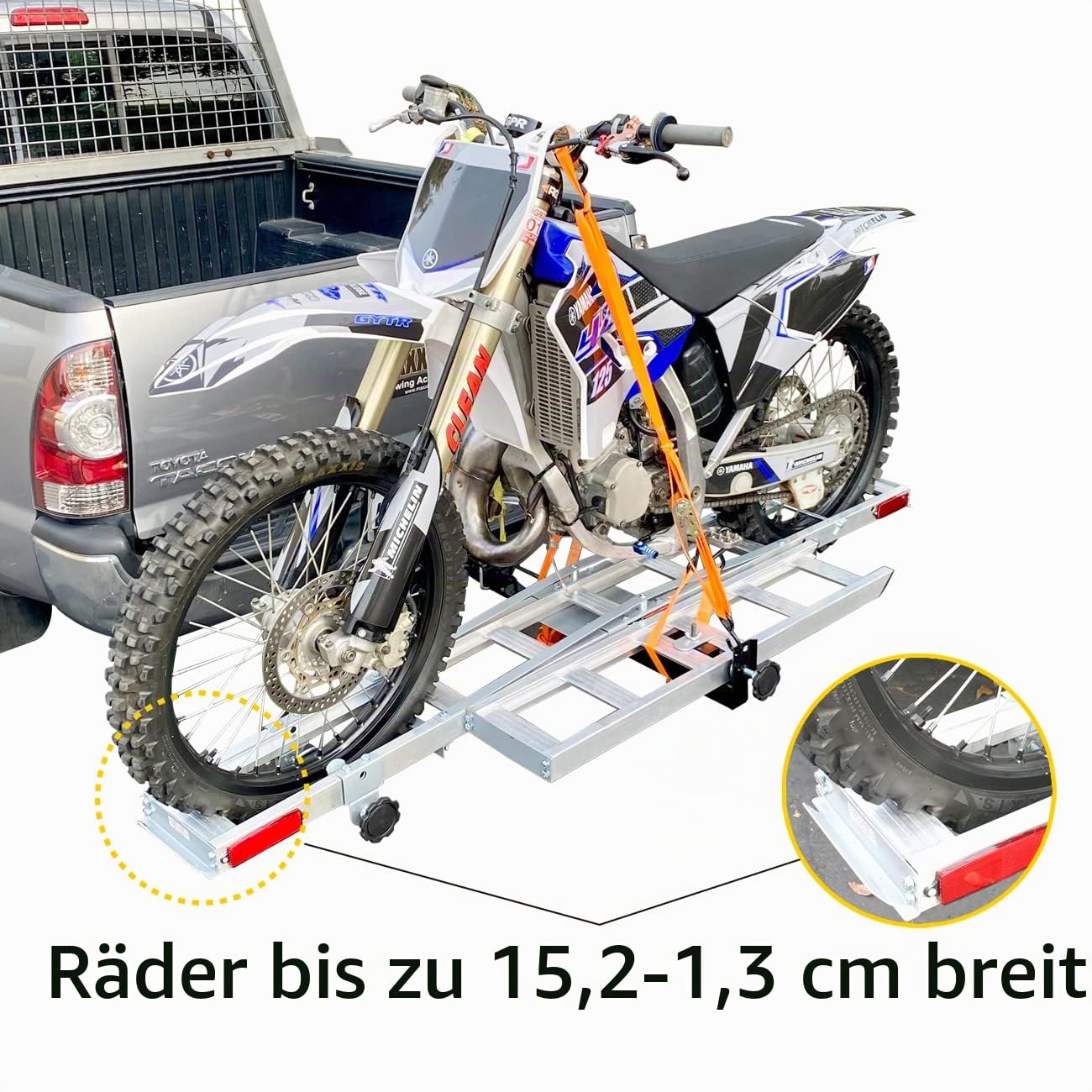MaxxHaul 50711 Aluminium-Motorradträger – Anhängerkupplung für Dirt Bike mit Laderampe, 180 kg Kapazität, passend für 5,1 cm Anhängerkupplung, leicht und rostfrei