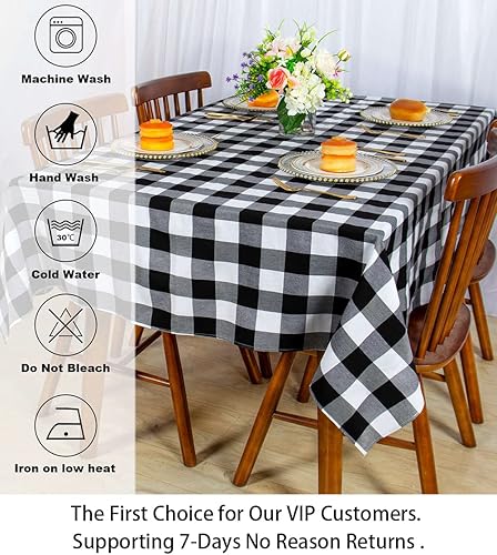Miniatura 6 de Mantel cuadrado a cuadros de 54 x 54 pulgadas, mantel a cuadros de búfalo blanco y negro, lavable, mantel de algodón para comedor, mantel rústico de