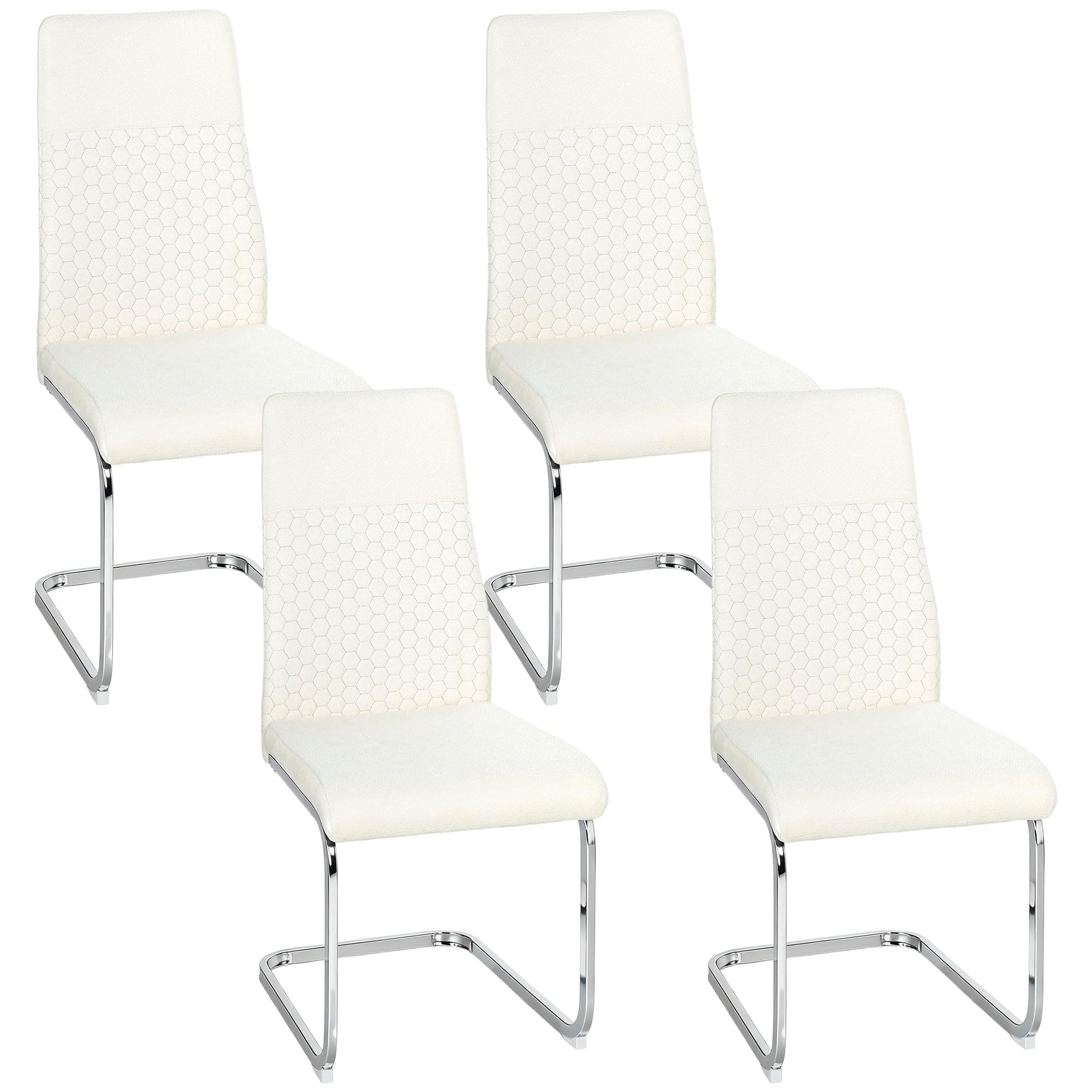 HOMCOM Juego de 4 Sillas de Comedor Asiento y Respaldo Acolchado Crema | Sillas de Cocina, Tapizado en Terciopelo, Patas de Acero, para Oficina, Conferencia, Sala de Estar