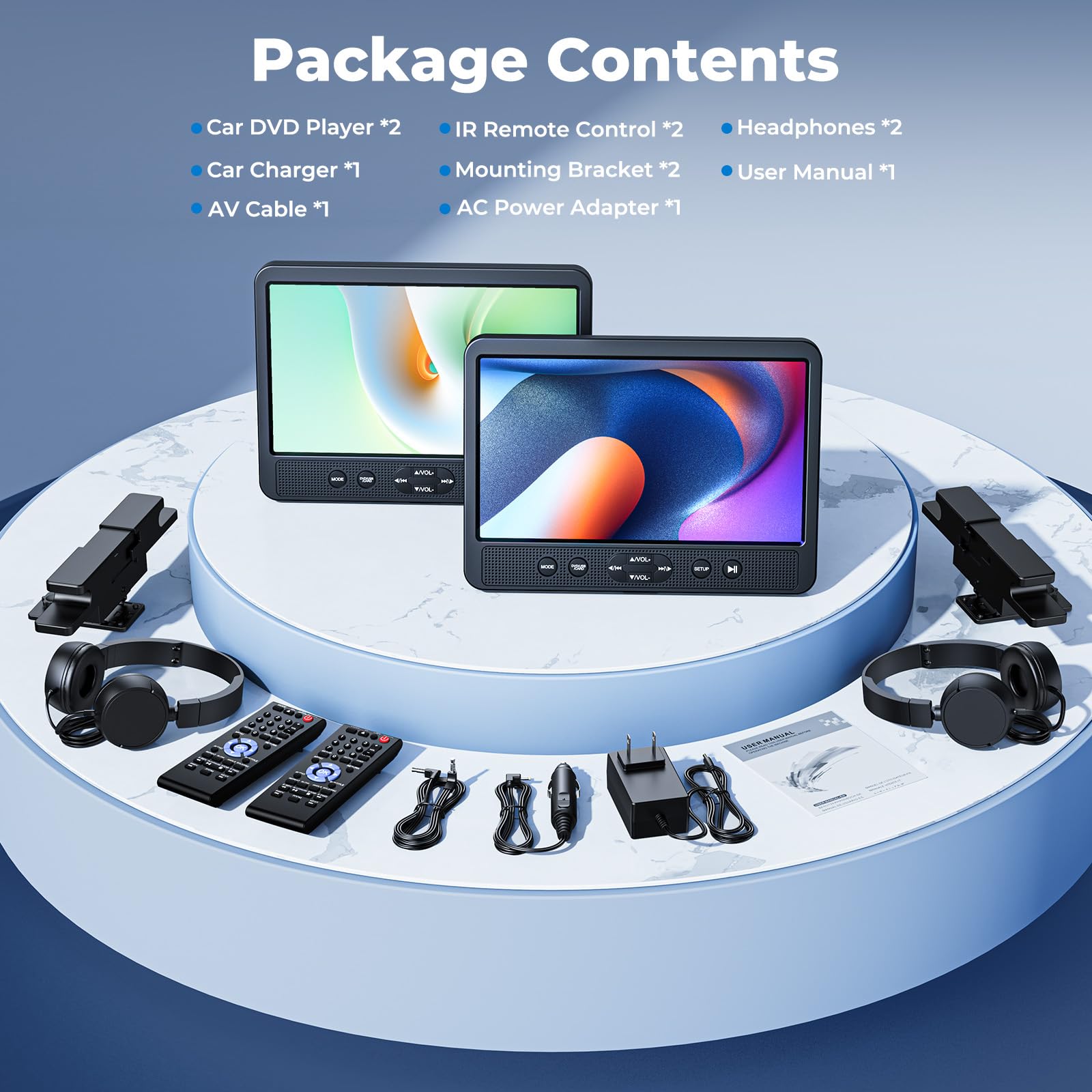 NAVISKAUTO 10.1" Lettore DVD da Auto per Poggiatesta, Supporta HDMI/USB/TF/AV IN/AV OUT/Region Free con 2 Cuffie(2 lettori DVD)