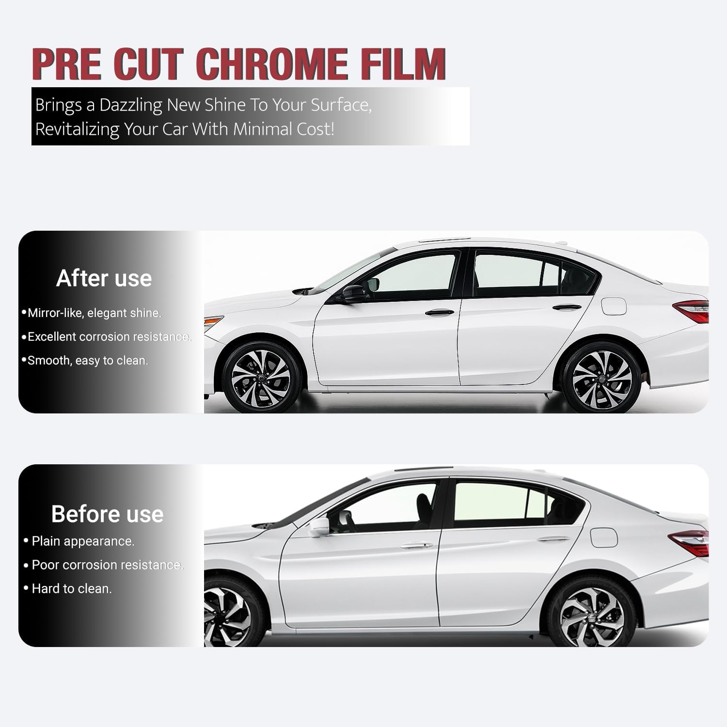 Side Window Chrome Delete Vinyl Wrap Overlay fit for 2013 2014 2015 2016 2017 Honda Accord Sedan Accessories with Blackout Film Gloss Black Kits