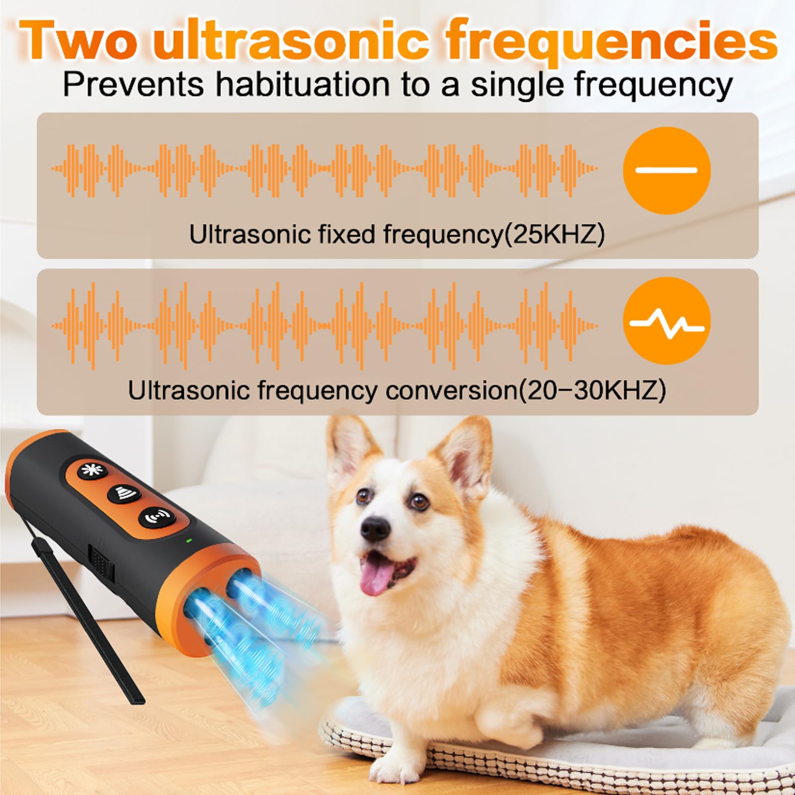 Antibell für Hunde - Ultraschall Anti Bell Gerät Hunde, Handheld Bellenstopper für Kleine & Große Hunde, Innen & Außenbereich, LED Anti Bellen Gerät, Hundebellen-Abschreckmittel für ein Ruhiges Zuhaus