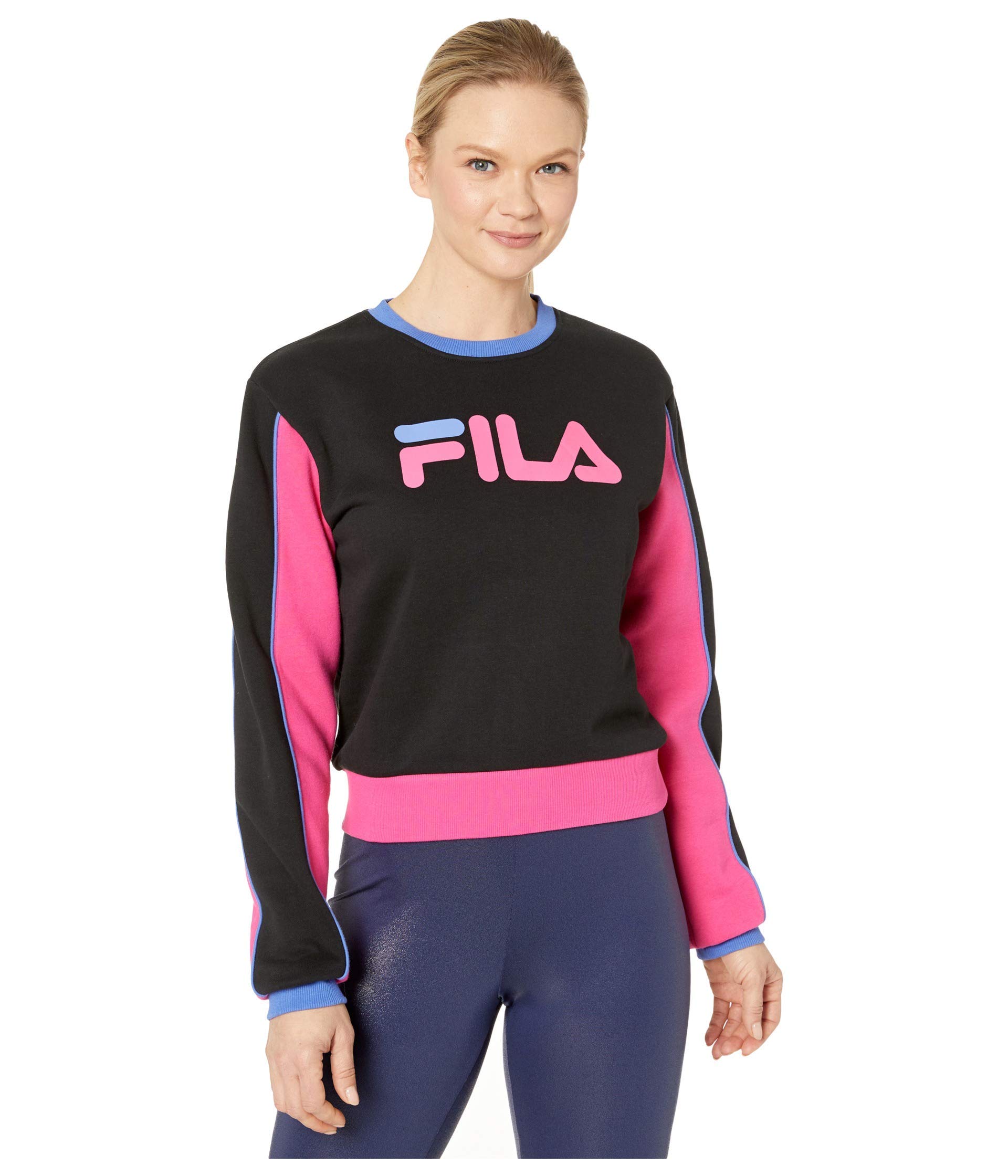 Fila Nuria Color Block Sweatshirt Womens Active Sweaters Size XL, Color: Black/Magenta