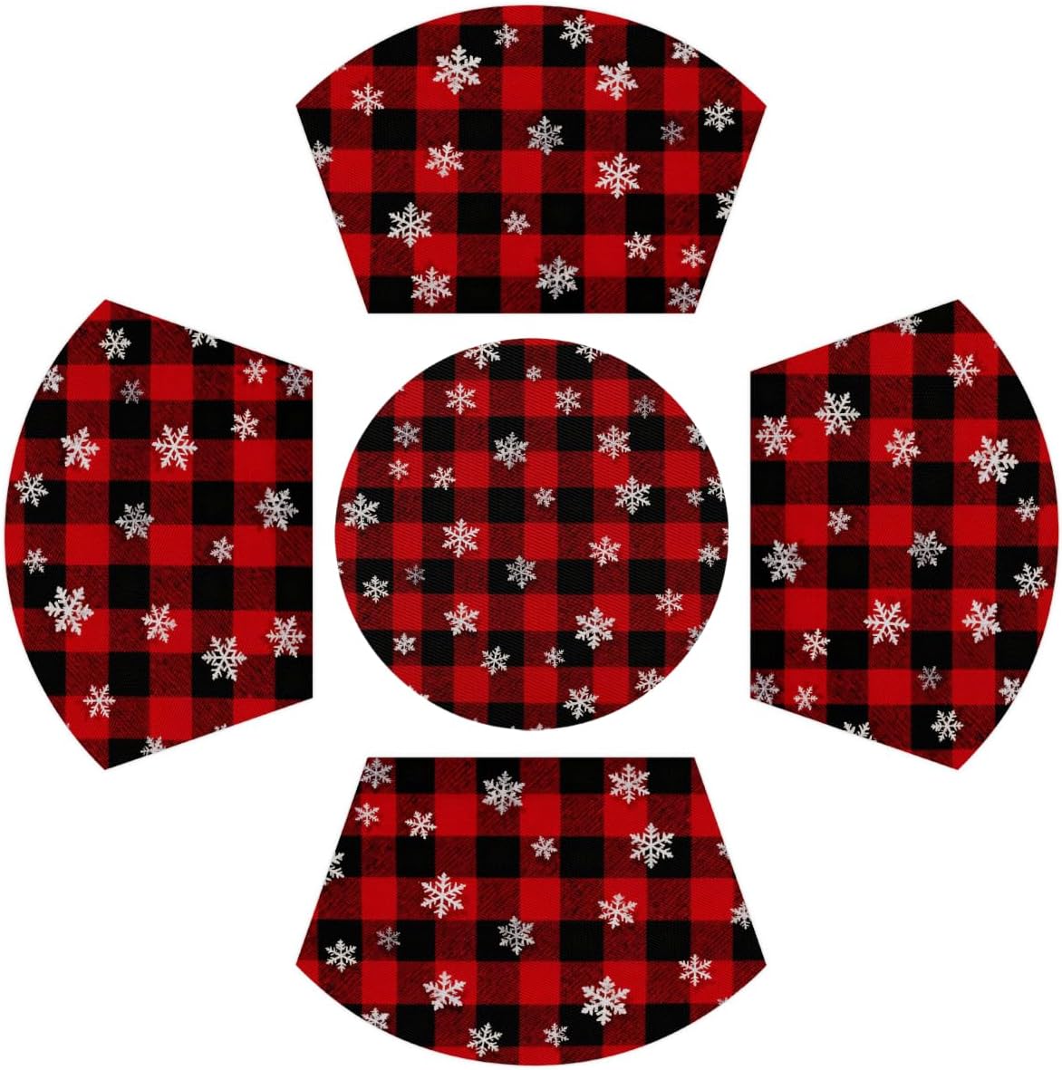 Snowflake Fabric PVC Placemats for Round Table Place Mats Set of 5 with Round Centerpiece Mat, Large Size Wedge Shape Placemats Washable Heat Resistant Dining Table Mat
