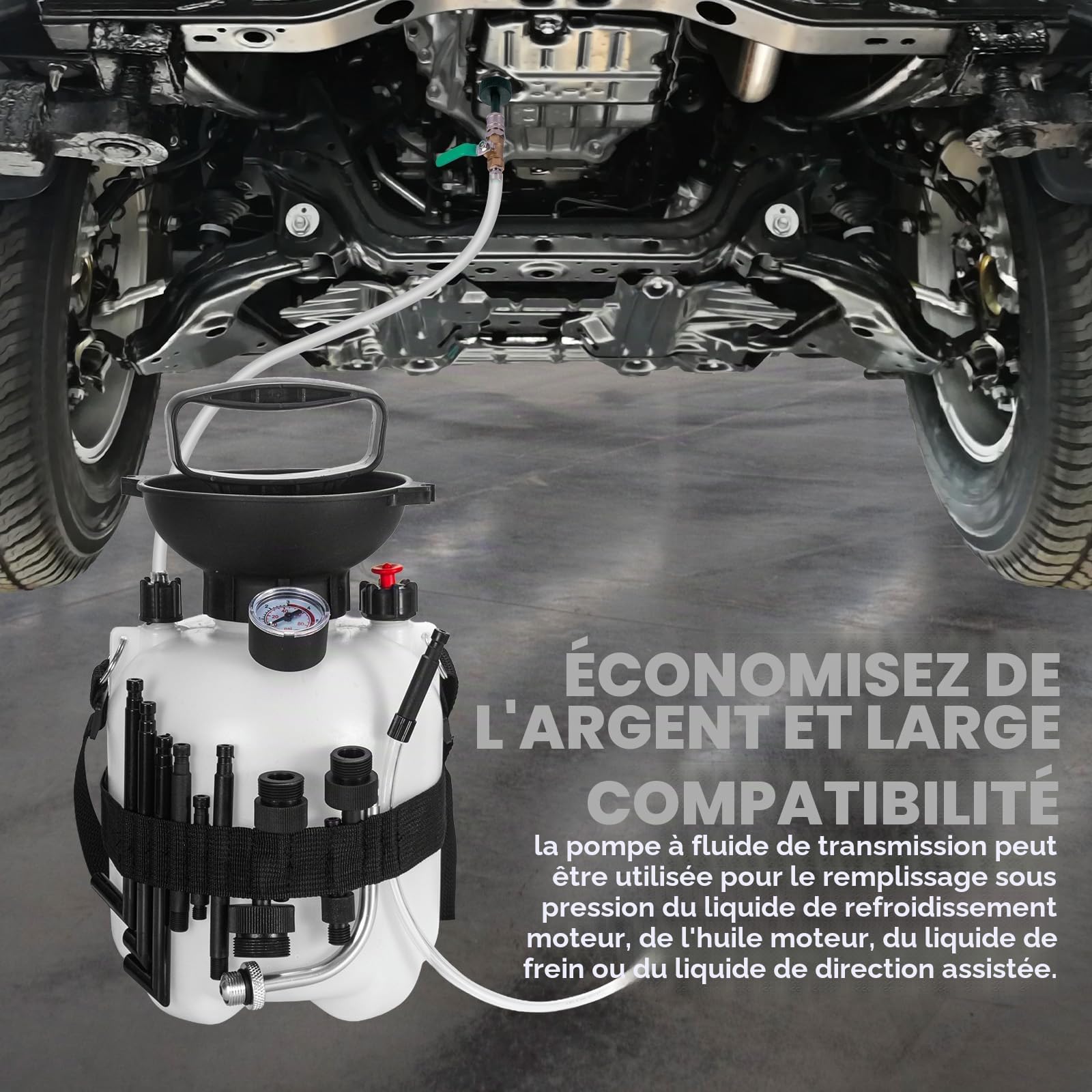 Pompe à Huile à engrenage de 3L, remplisseur d'huile, Pompe à Liquide de Transmission Manuelle - Pompe de Remplissage d'huile, Pompe Manuelle de Transfert avec adaptateurs