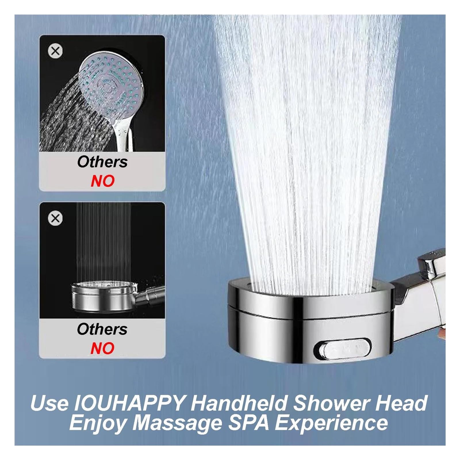 Soffione doccia ad alta pressione con 4 modalità, pulsante di accensione/spegnimento, ugello doccia regolabile, filtro per risparmio idrico(Sliver with 5 filter)