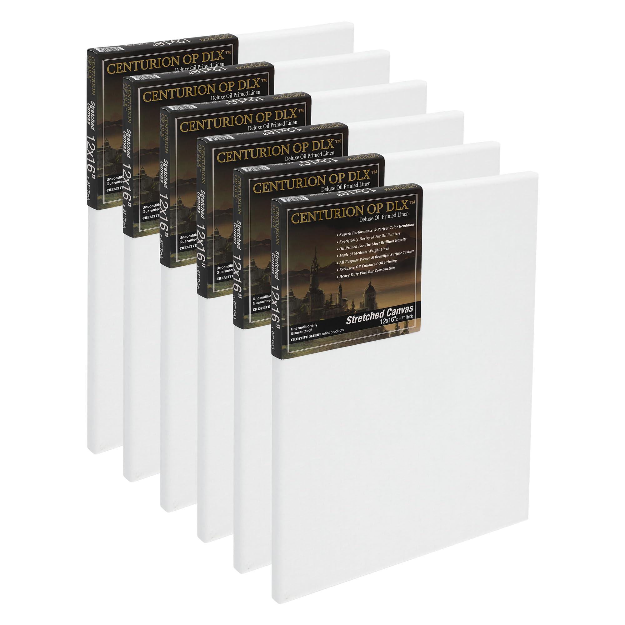 Centurion Tela allungata professionale deluxe in lino impregnato a olio, 311,8 g, 30,5 x 40,6 cm, scatola da 6, tele profonde da 1,7 cm, barelle essiccate in forno, graffette sul retro, tela di alta