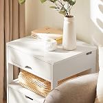 SoBuy White Nightstand with 2 Drawers & Open Shelf – Modern Side Table for Bedroom, Living Room, or Office – Multifunctional Storage End Table, Easy Assembly with Sturdy MDF FRG258-W