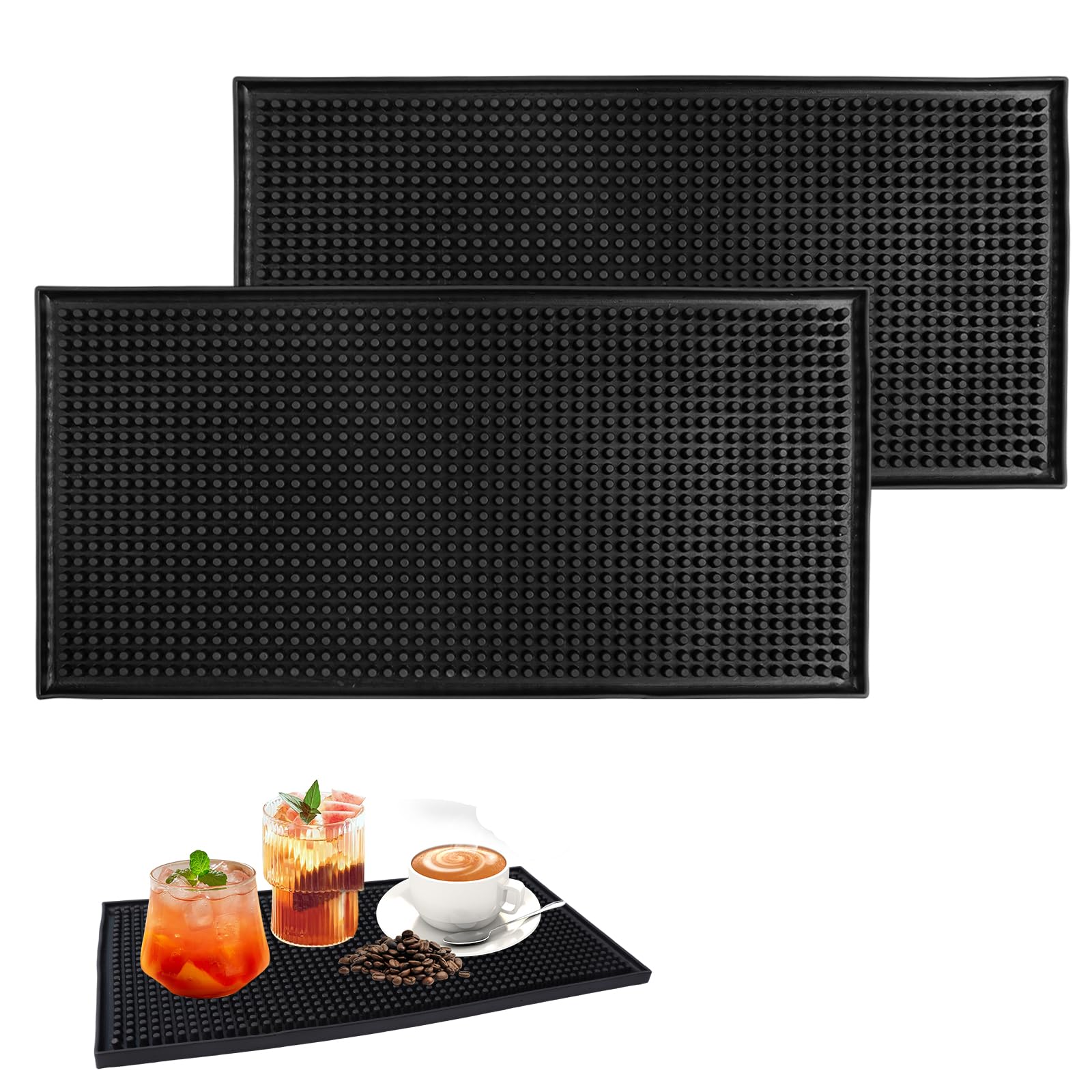 Tappetino Da Bar In PVC Nero 30x15 Cm – Antiscivolo, Resistente Al Calore, Per Asciugare Stoviglie E Bicchieri – Ideale Per Cucina E Ristoranti