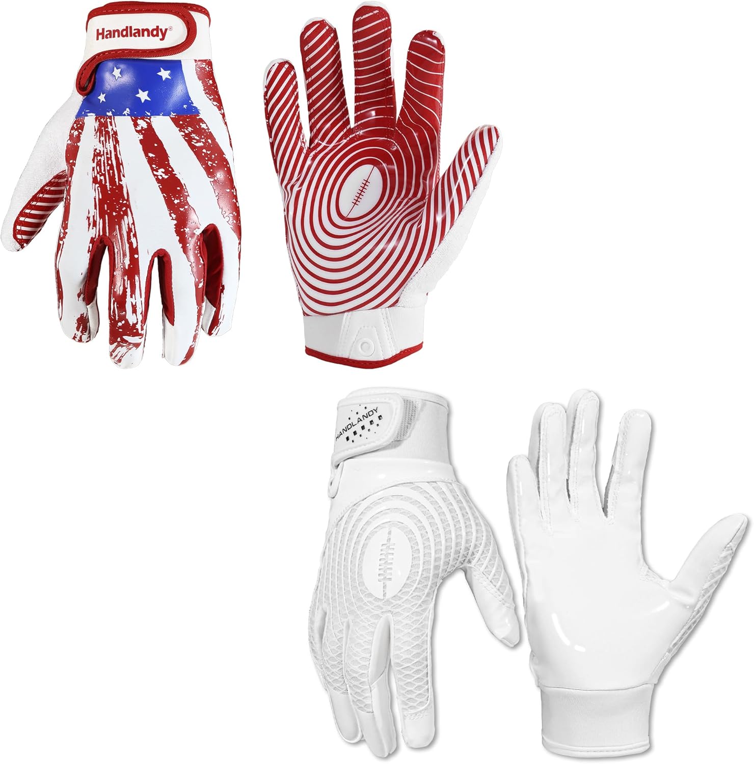 HANDLANDY Bundle - 2 Pairs of Youth Football Gloves for Boys Girls, Sticky Wide Receiver Gloves for Kids, Junior Flag Football Gloves